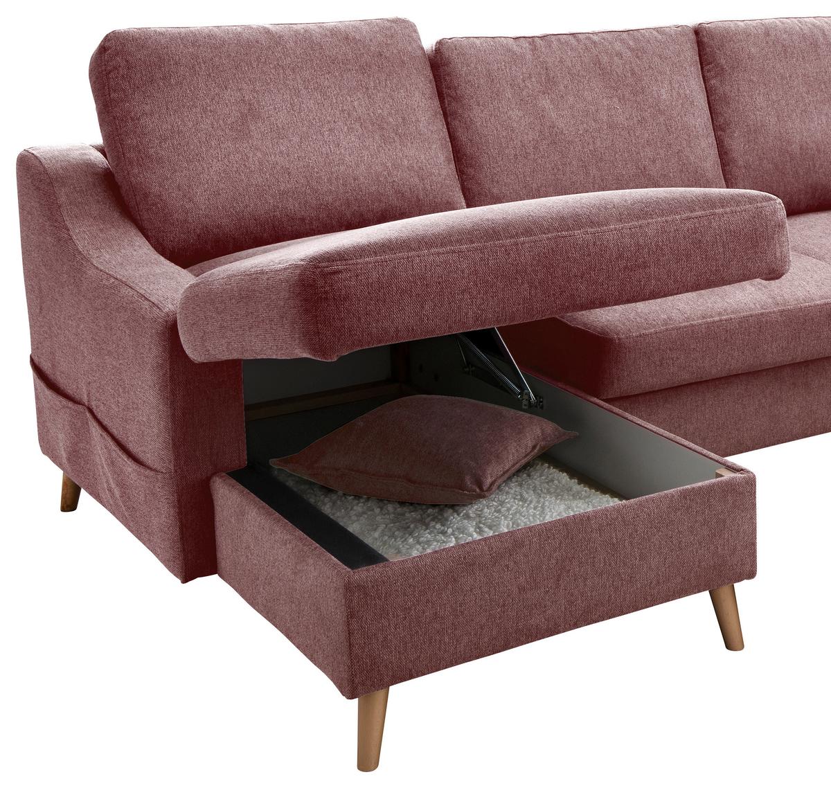 Wohnlandschaft Valentina Rosa Struktur - Rosa/Naturfarben, KONVENTIONELL, Holz/Textil (150/301/200cm) - P & B