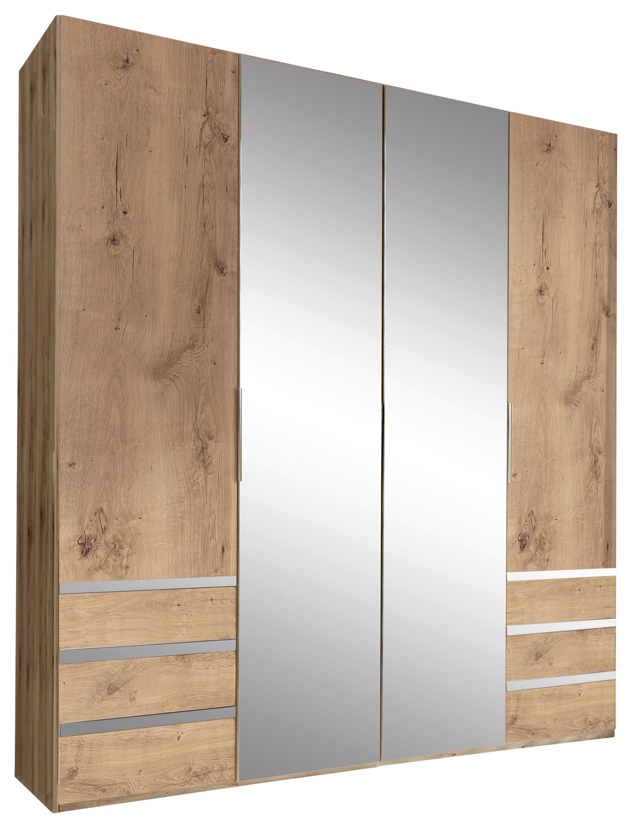 Drehtürenschrank Level 36A mit Spiegel ca. 200 cm Eiche Dekor - Chromfarben/Eichefarben, MODERN, Glas/Holzwerkstoff (200/216/58cm) - MID.YOU