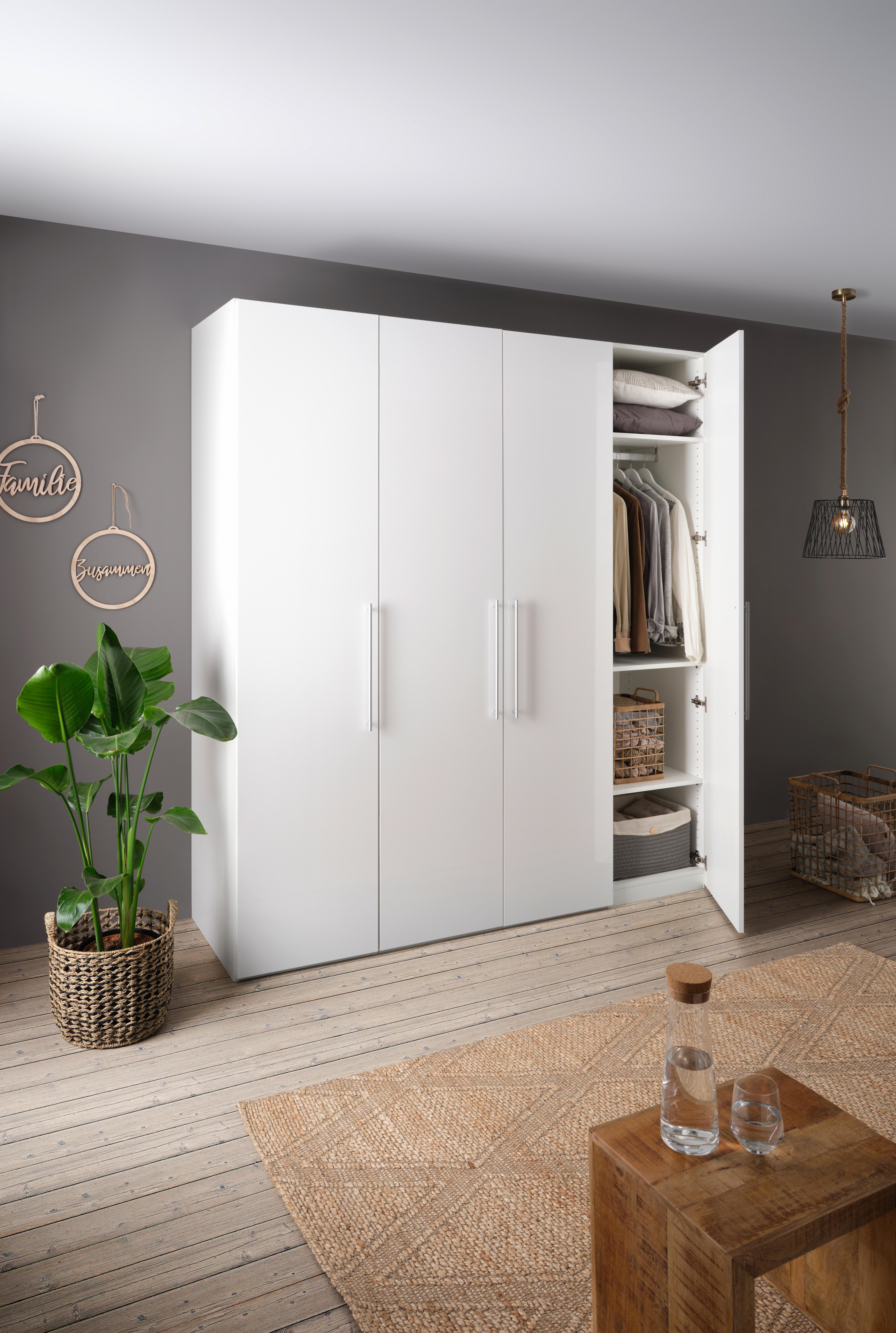 GARDEROB MED GÅNGJÄRNSDÖRRAR GLOSSY -TOP- - vit/kromfärg, Modern, metall/trämaterial (196/219/60cm) - Mömax