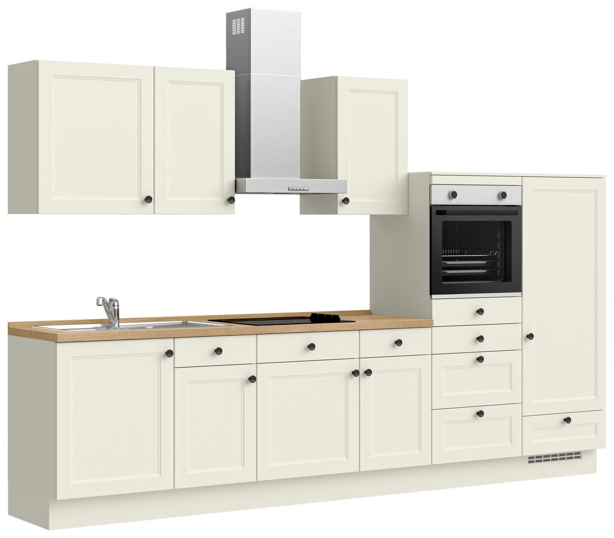 Küchenblock Cascada Low m. Geräten Weiß - Eichefarben/Schwarz, MODERN, Holzwerkstoff/Metall (330cm) - Nobilia