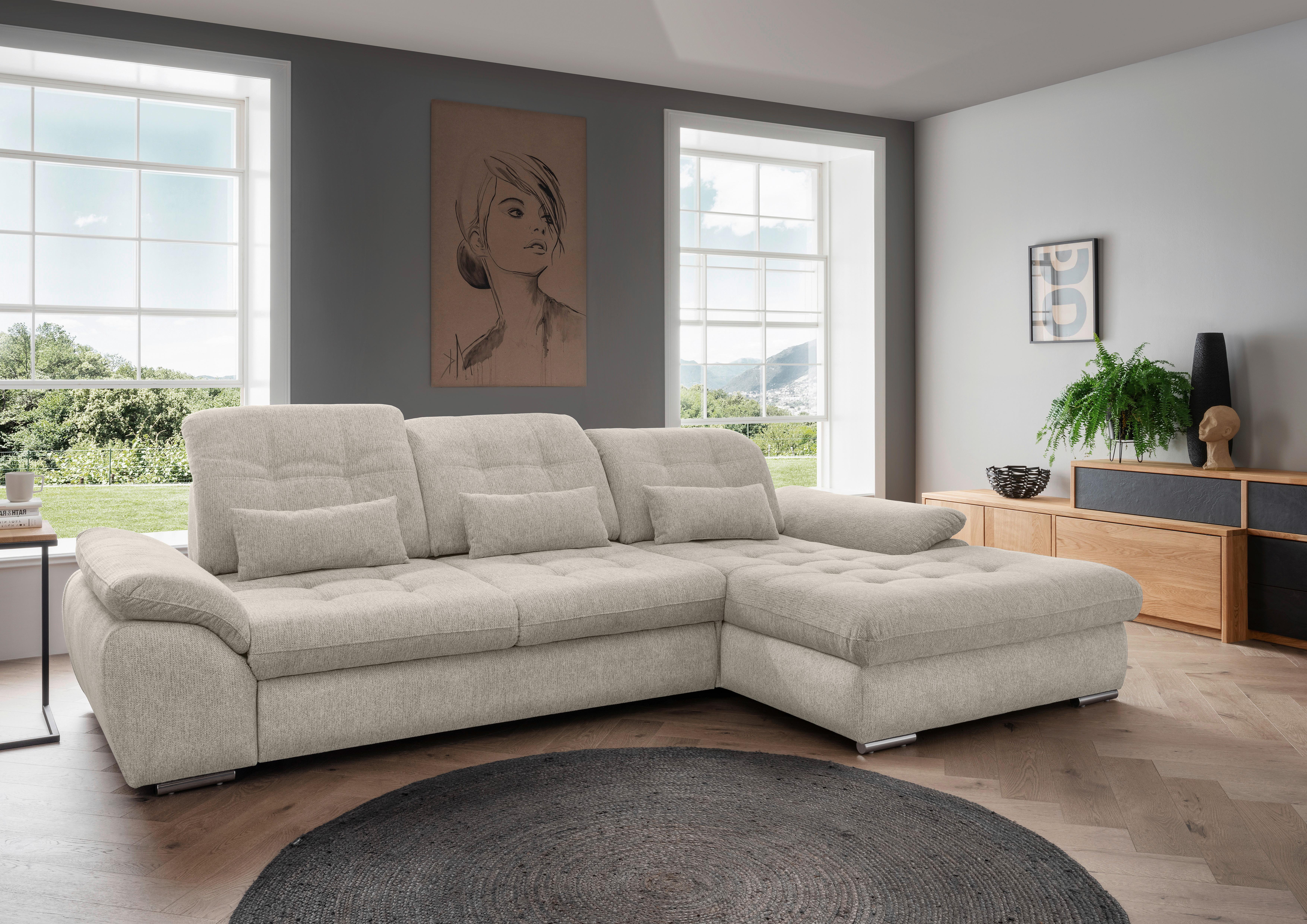 Ecksofa Rigatti Beige Chenille m. Bettkasten - Chromfarben/Beige, MODERN, Textil/Metall (314/184cm) - Livetastic