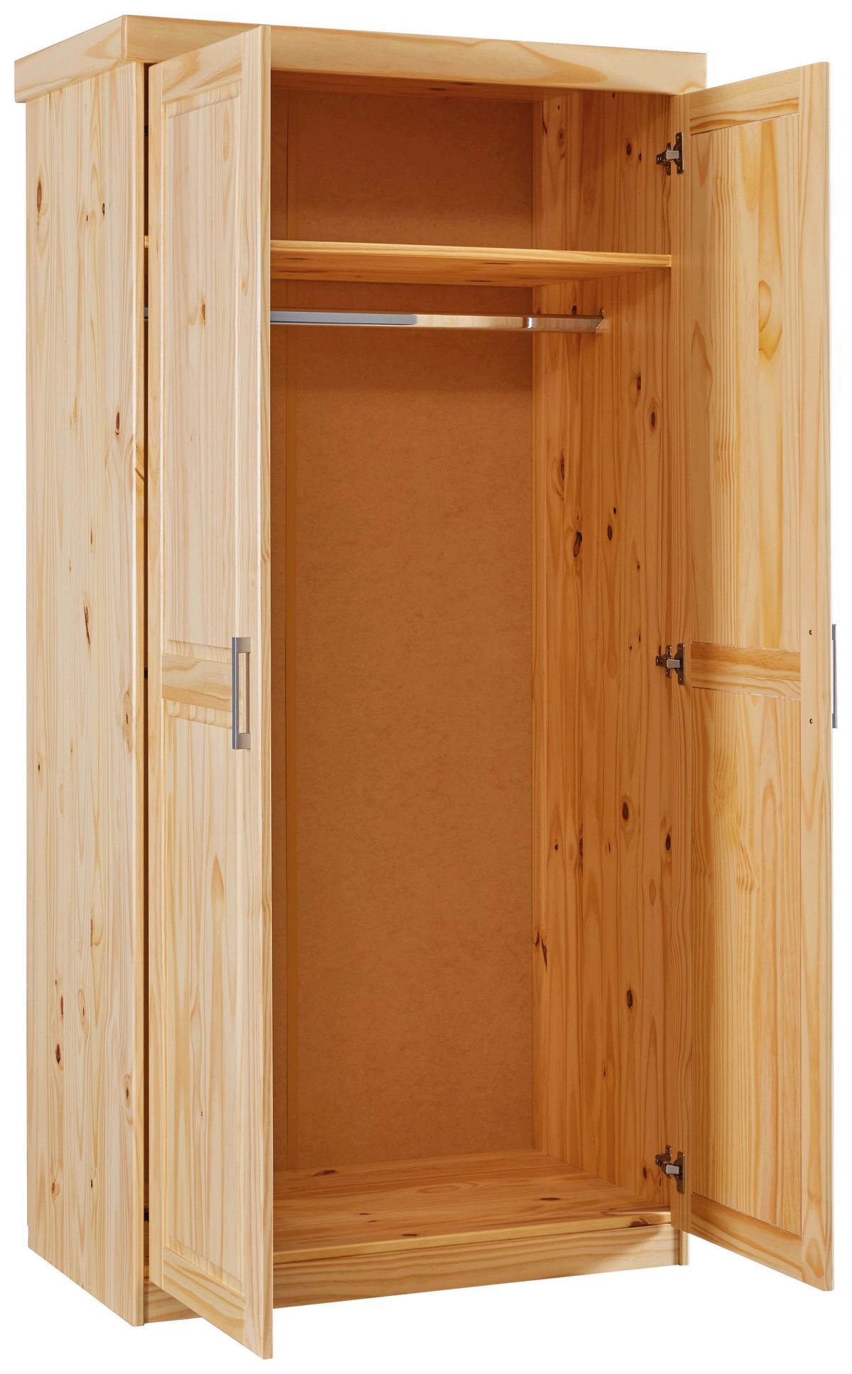 Garderobna Omara Leon, Masiven Bor, Naravno - barve bora/barve aluminija, Trendi, kovina/les (95/190/55cm) - MID.YOU