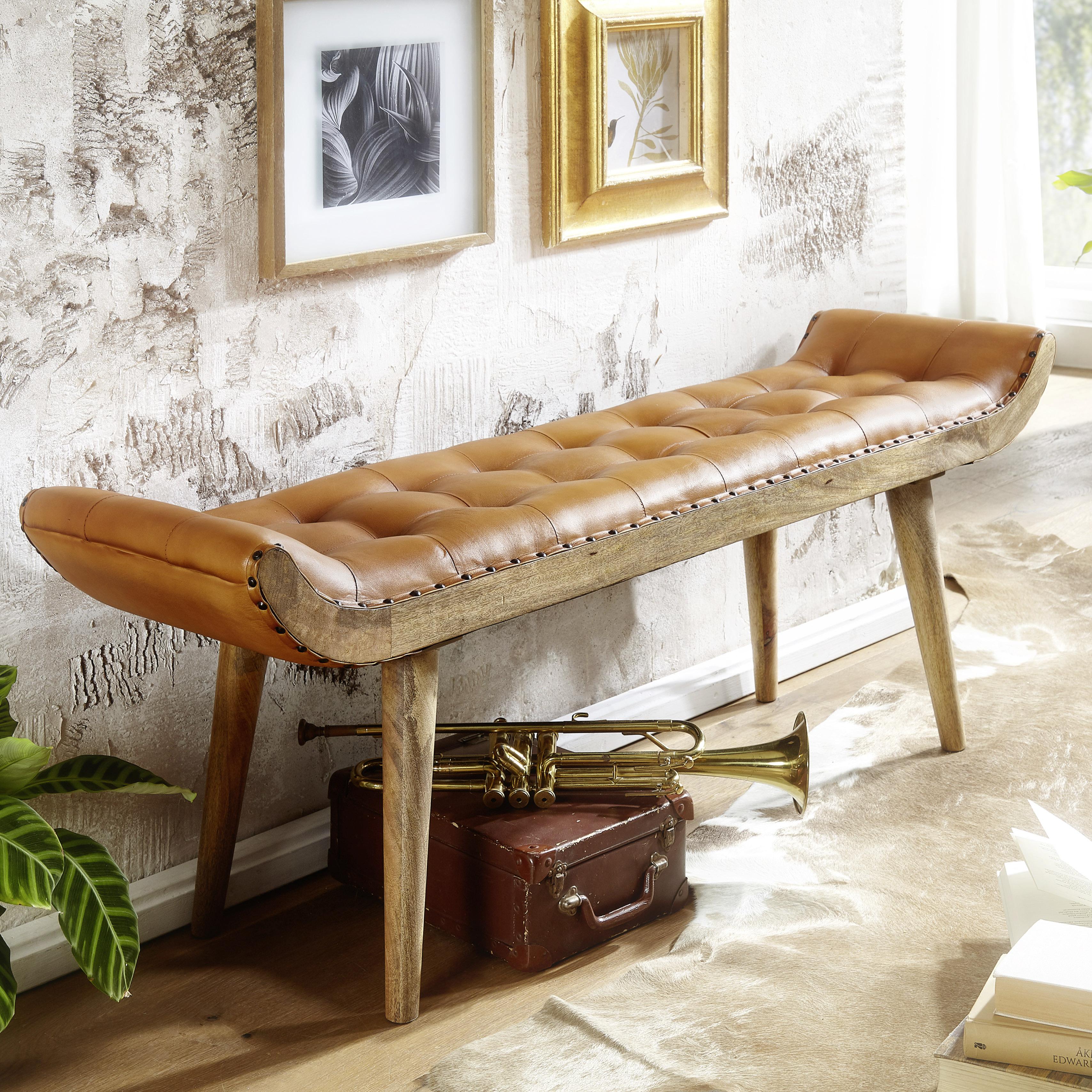 Klop Brez Naslona Wl6.479 - rjava, Moderno, les/usnje (125/50/38cm) - MID.YOU