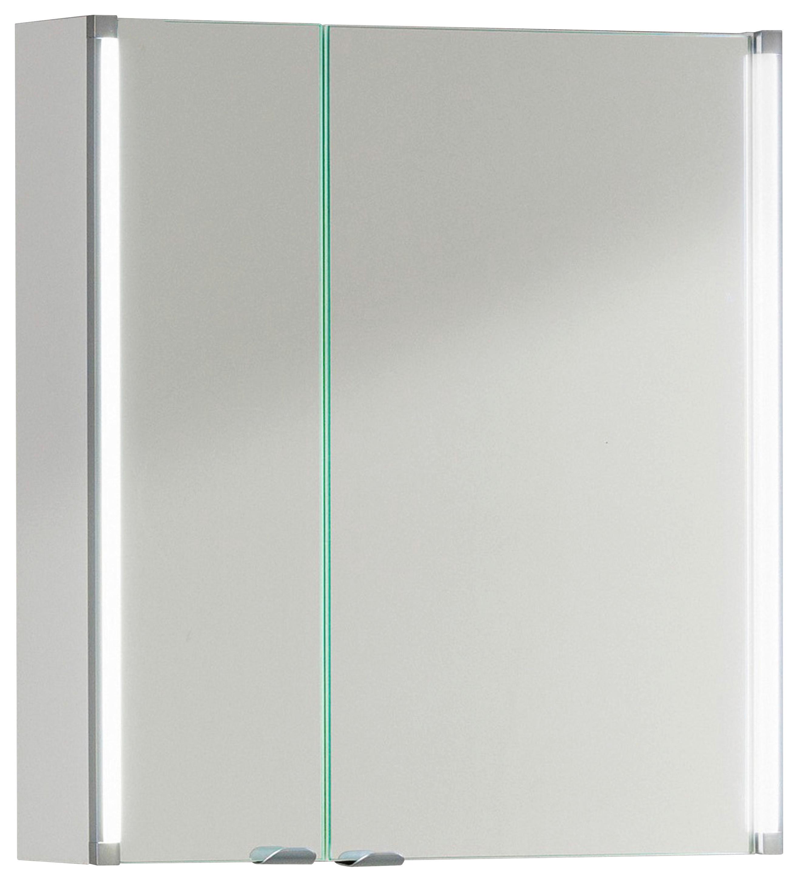 Spiegelschrank LED-Line 2 türig ca. 61x67 cm Weiß - Alufarben/Weiß, MODERN, Glas/Holzwerkstoff (61/67/16,5cm) - MID.YOU