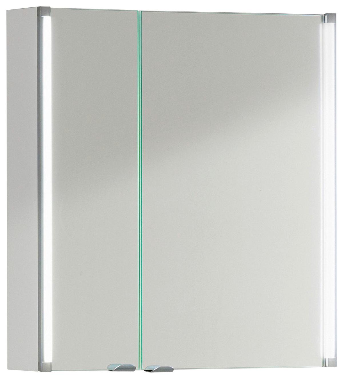 Spiegelschrank LED-Line 2 türig ca. 61x67 cm Weiß - Alufarben/Weiß, MODERN, Glas/Holzwerkstoff (61/67/16,5cm) - MID.YOU