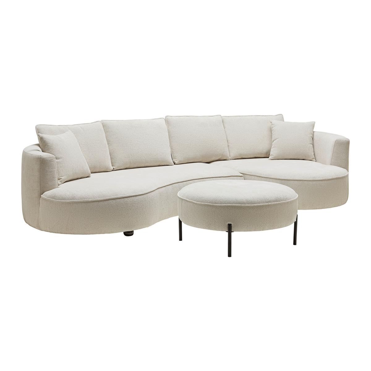 Wohnlandschaft Nilas Creme Webstoff mit Hocker - Greige/Creme, MODERN, Holz/Textil (322/65/154cm) - Bessagi Home