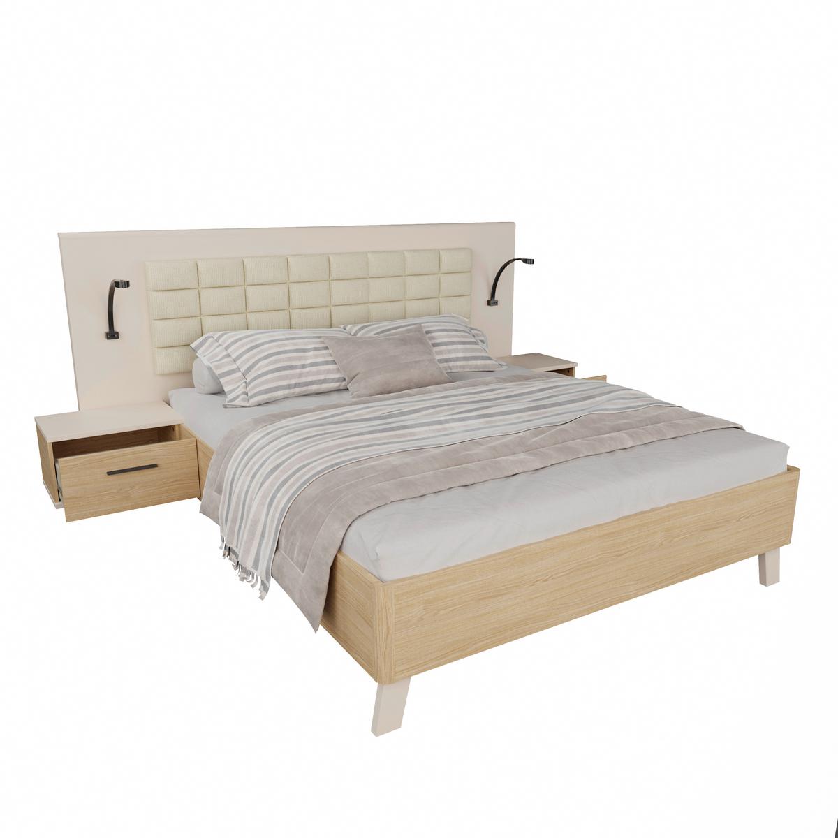 Ágyszett Ricciano - tölgyfa színű/homokszínű, Modern, műanyag/faalapú anyag (160/200cm)