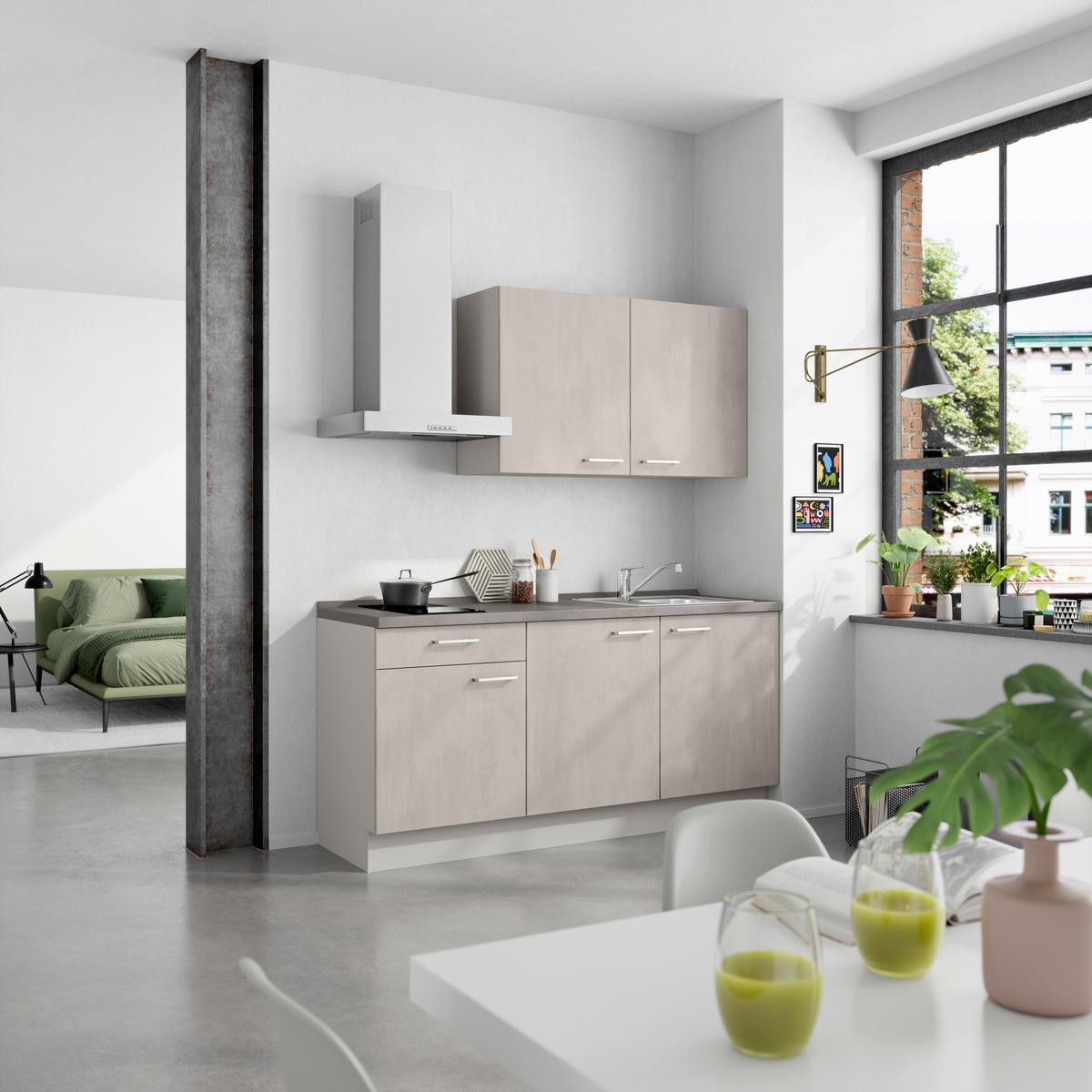 Küchenblock Riva Low m. Geräten Grau - Schieferfarben/Edelstahlfarben, MODERN, Holzwerkstoff/Metall (180cm) - Nobilia