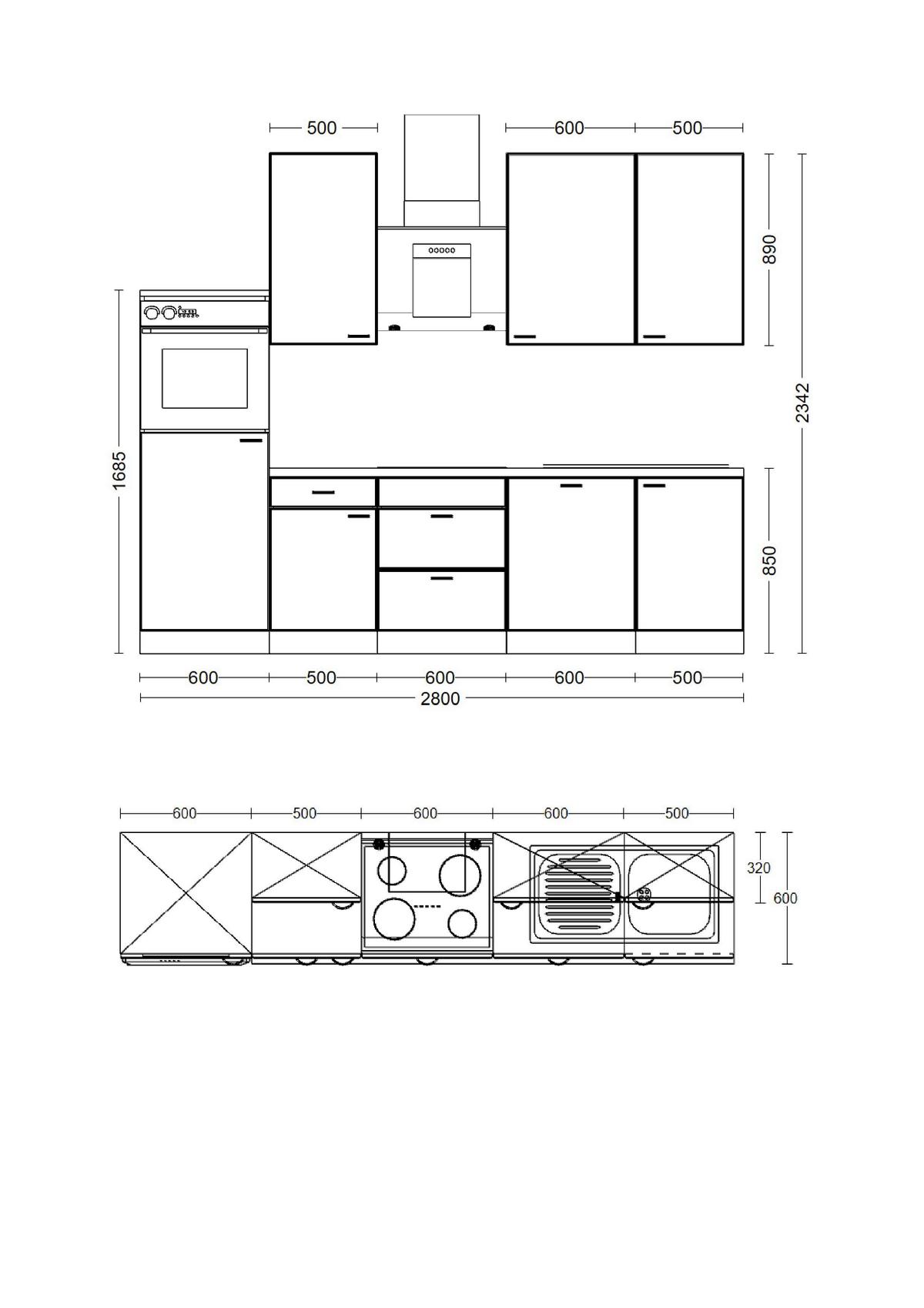 Küchenblock Samoa Weiß/Eichefarben mit Geräten - Alufarben/Weiß, MODERN, Holzwerkstoff/Kunststoff (280cm) - FlexWell