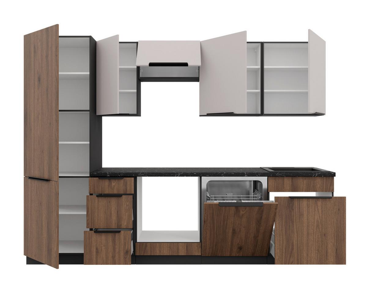 Bucatarie fara electrocasnice MONZA/ARONA - cașmir/culoare lemn de nuc, Modern, material pe bază de lemn (280/210/60cm) - Modern Living