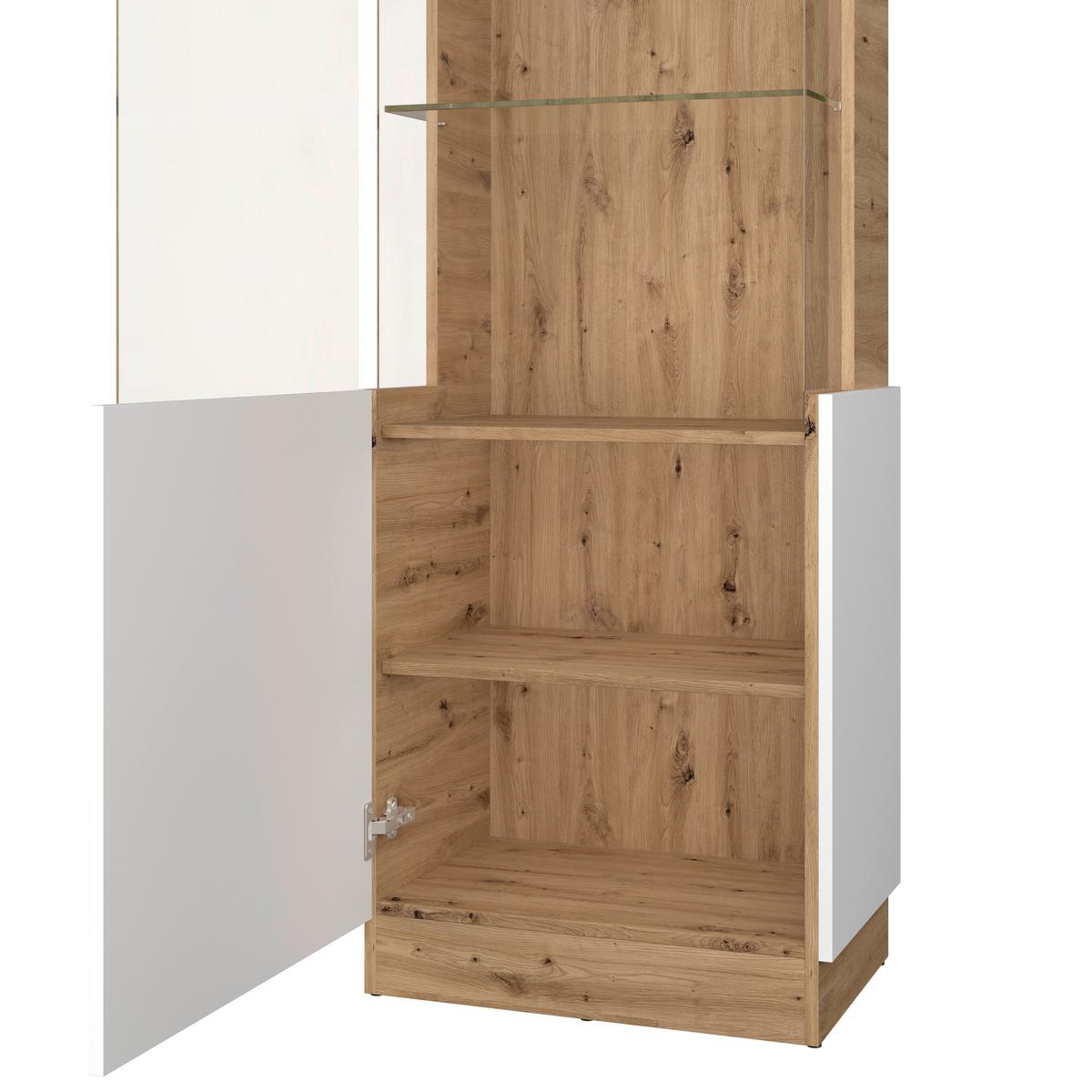 Vitrină CALABRIA - alb/culoare lemn stejar, Trend, sticlă/material pe bază de lemn (60,1/200,5/40cm) - Modern Living