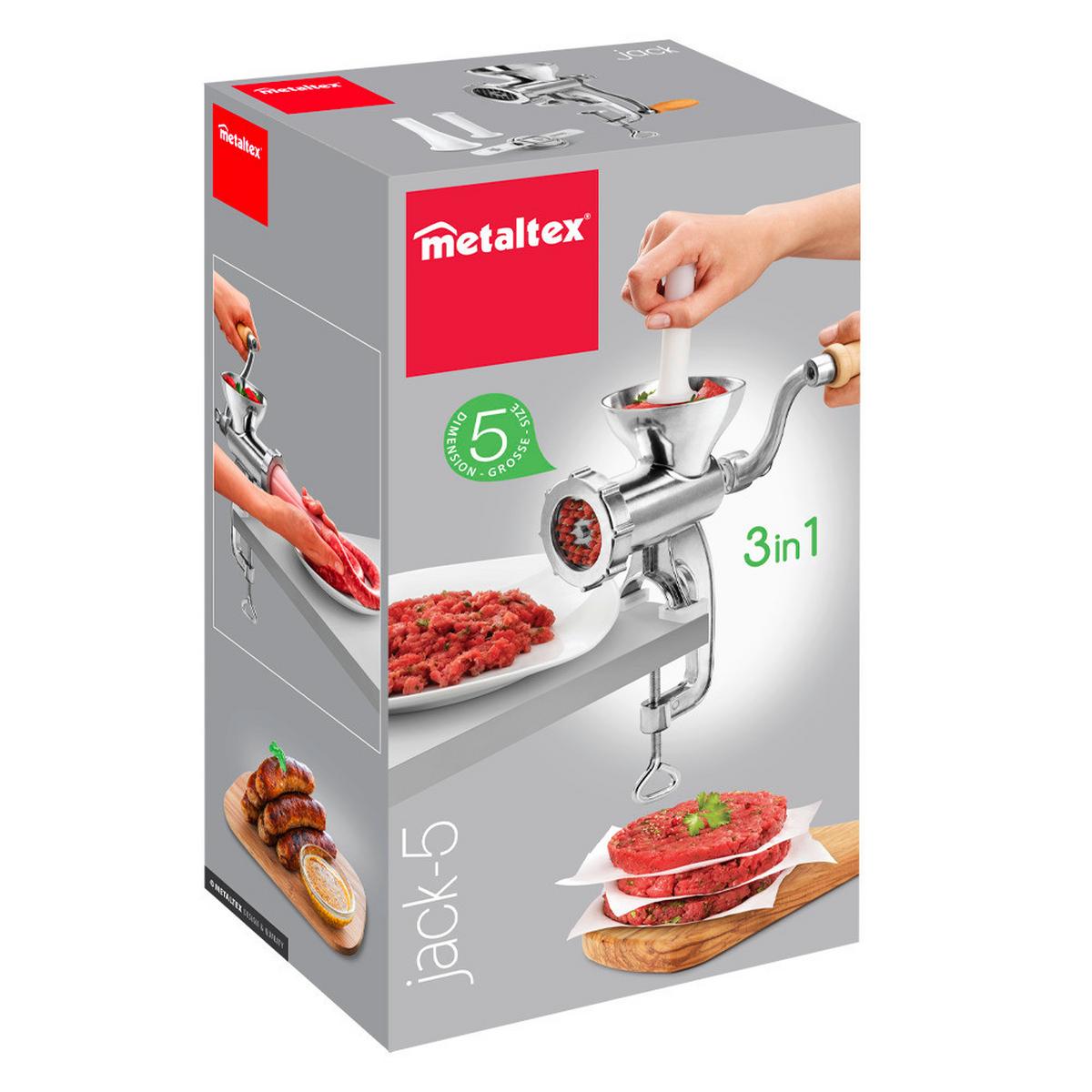 Húsdaráló Jack 3in1 - alumíniumszínű, Basics, műanyag/fém (14,3/26,1/9,8cm) - Metaltex