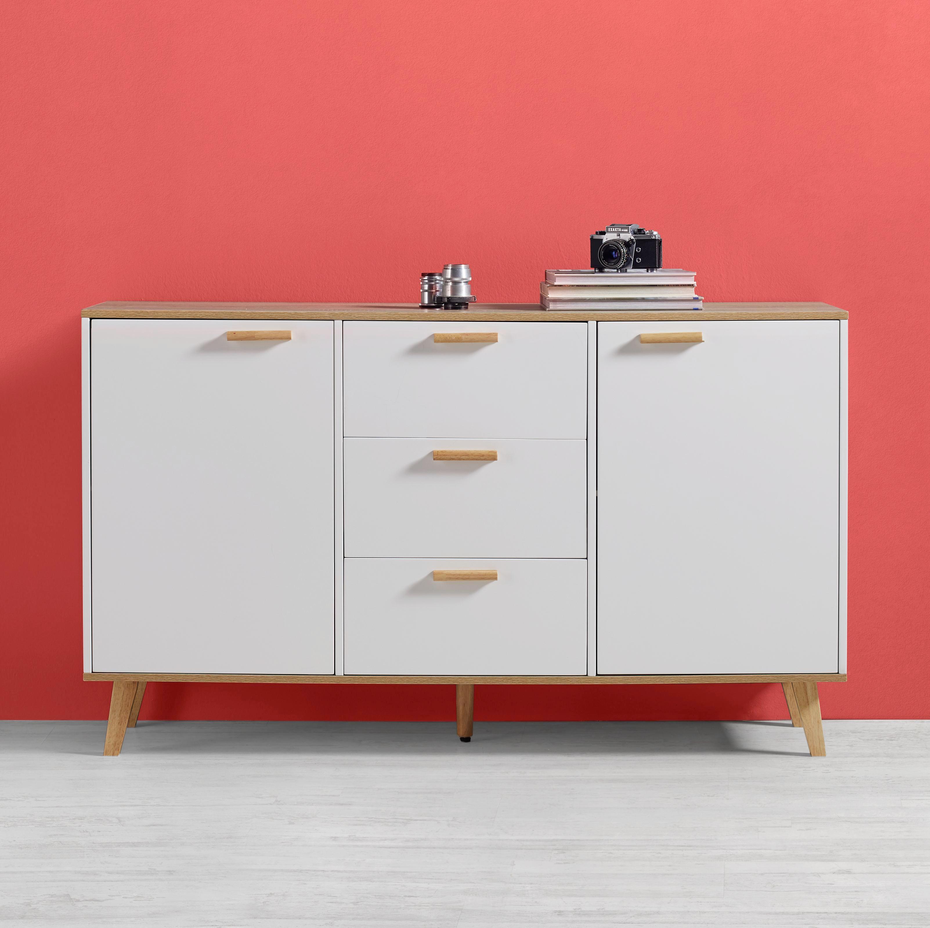 SIDEBOARD in Weiß/Eichefarben 'Claire' - Eichefarben/Weiß, MODERN, Holz (144/85/42cm) - Bessagi Home
