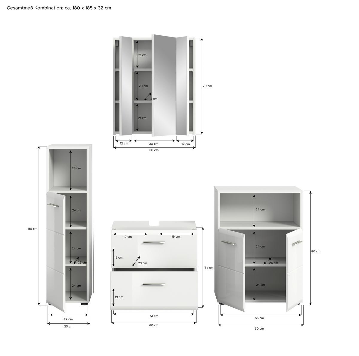Kopalnica Ice, Bela - srebrne barve/črna, Moderno, umetna masa/steklo (150cm) - MID.YOU