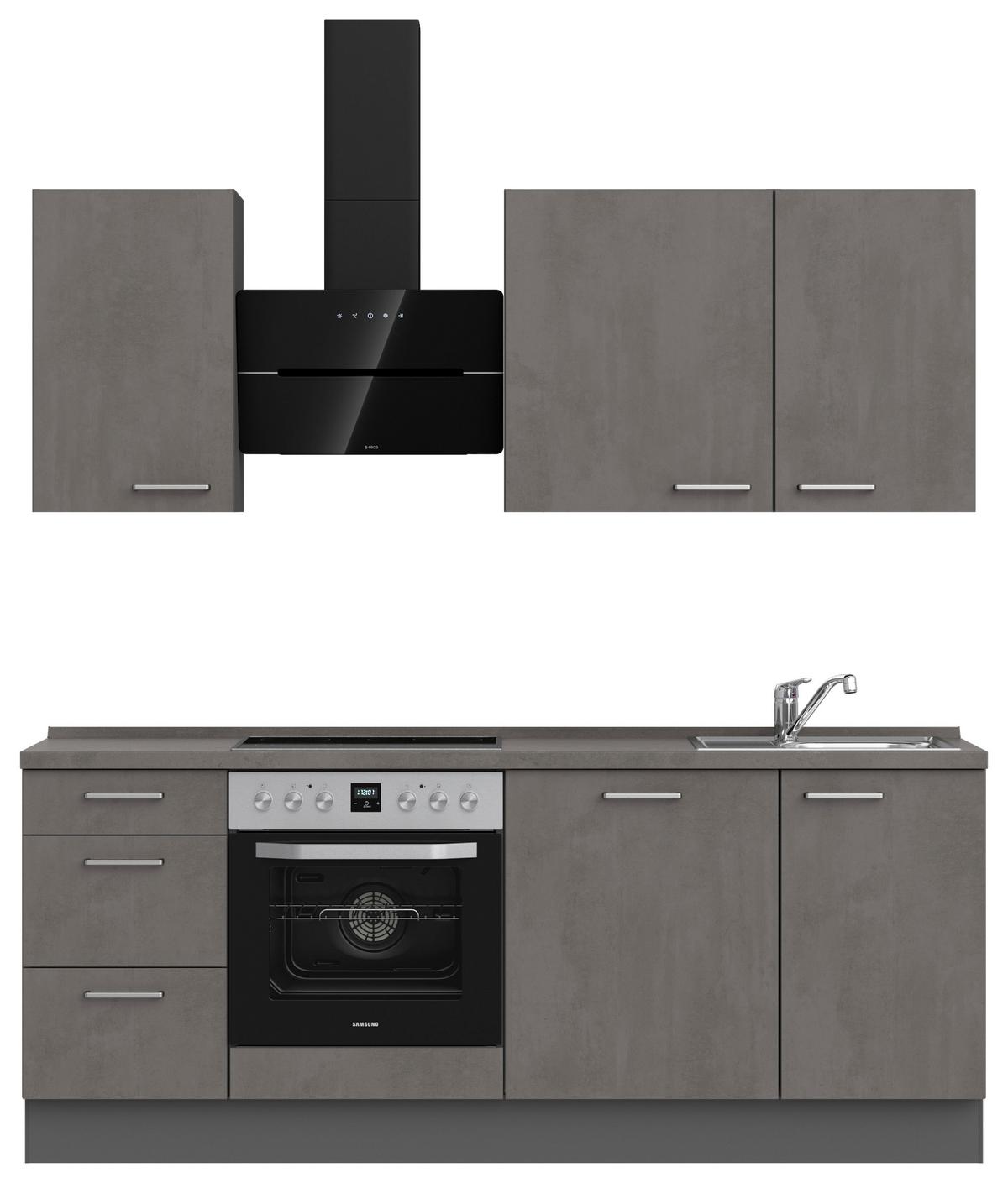 Küchenblock Riva High m. Geräten Schieferfarben - Schieferfarben/Edelstahlfarben, MODERN, Holzwerkstoff/Metall (210cm) - Nobilia