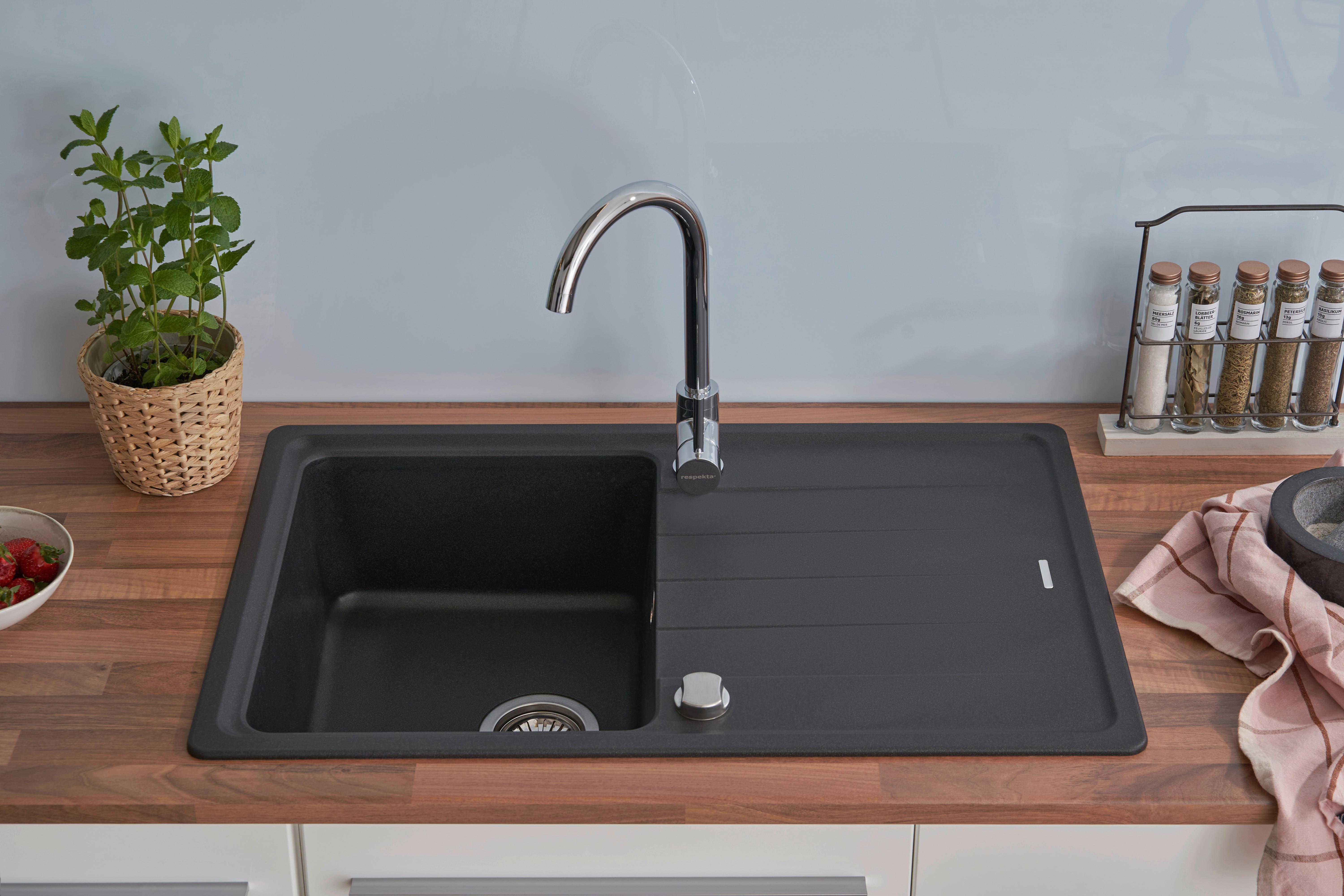 Granitspüle Columbia ca. 78x18,5x50 cm Schwarz - Schwarz, Trend, Stein (78/18,5/50cm) - Respekta