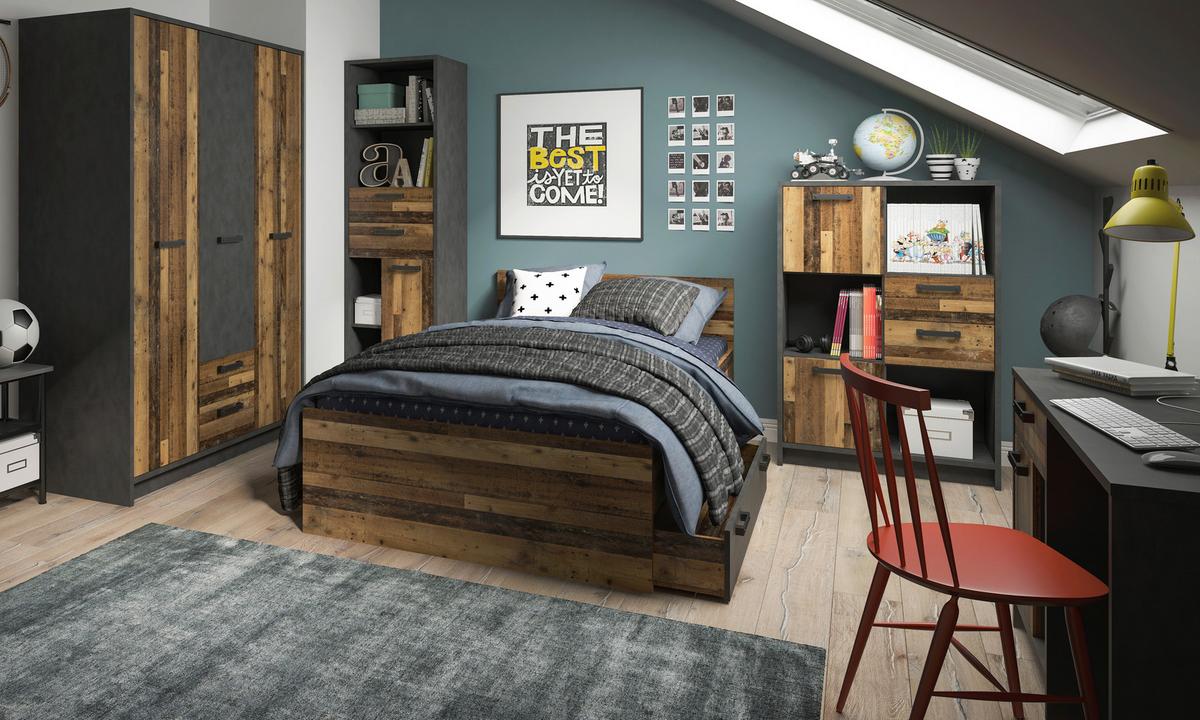 Krevet Nubi - tamno siva/boje starog hrasta, Moderno, drvni materijal/plastika (120/200cm) - Modern Living