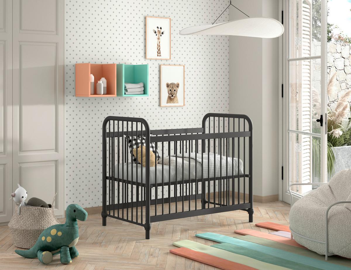 Gitterbett Bronxx ca. 60x120 cm Schwarz Matt - Schwarz, ROMANTIK / LANDHAUS, Metall (60/120cm) - MID.YOU