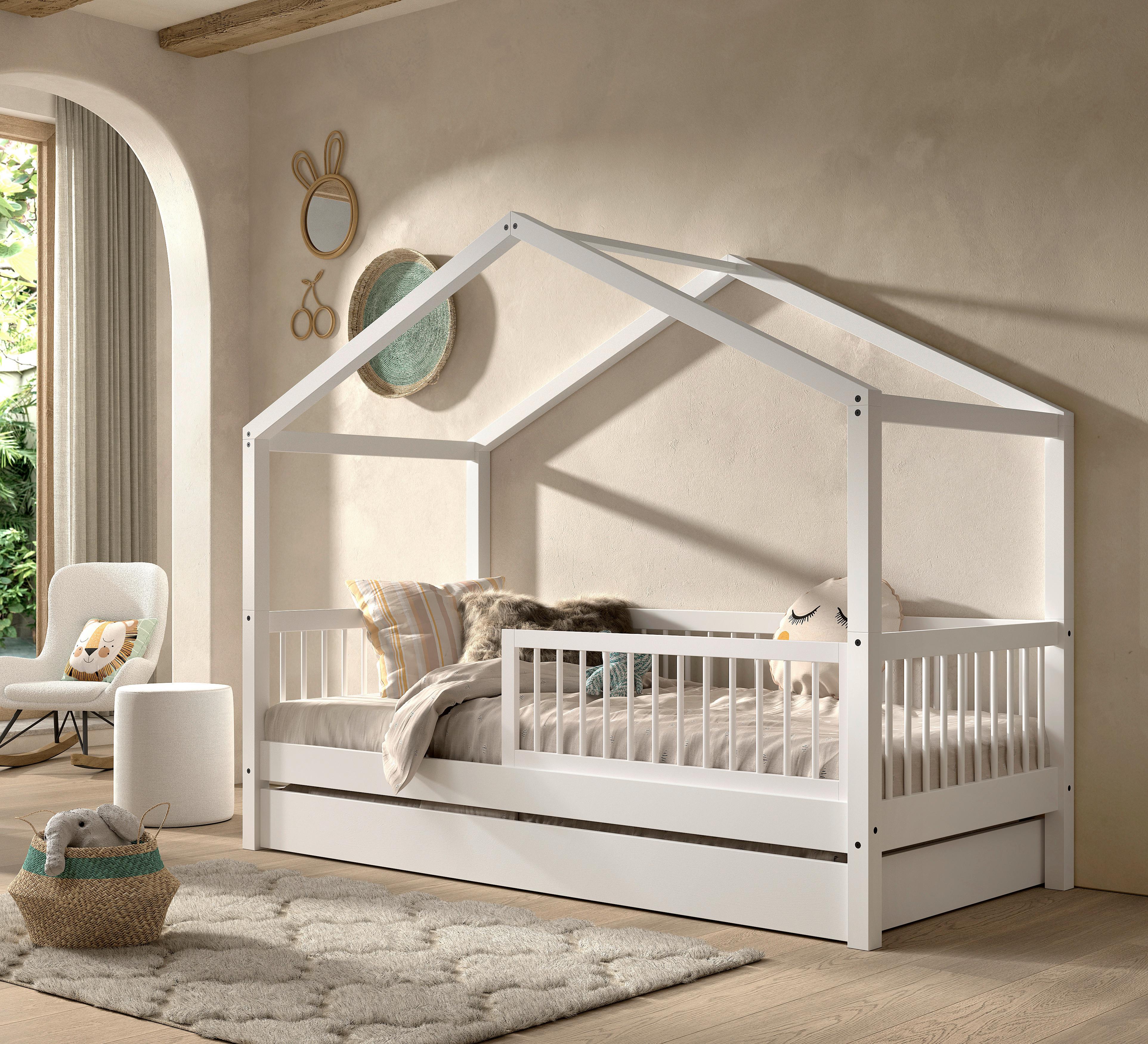 Hausbett FORREST Weiß ca. 90x200 cm Echtholz Buche - Weiß/Naturfarben, MODERN, Holz (90/200cm) - Vipack