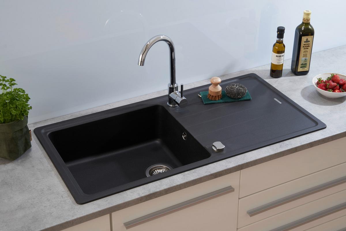 Granitspüle Columbia ca. 100x18,5x50 cm Schwarz - Schwarz, Trend, Stein (100/18,5/50cm) - Respekta