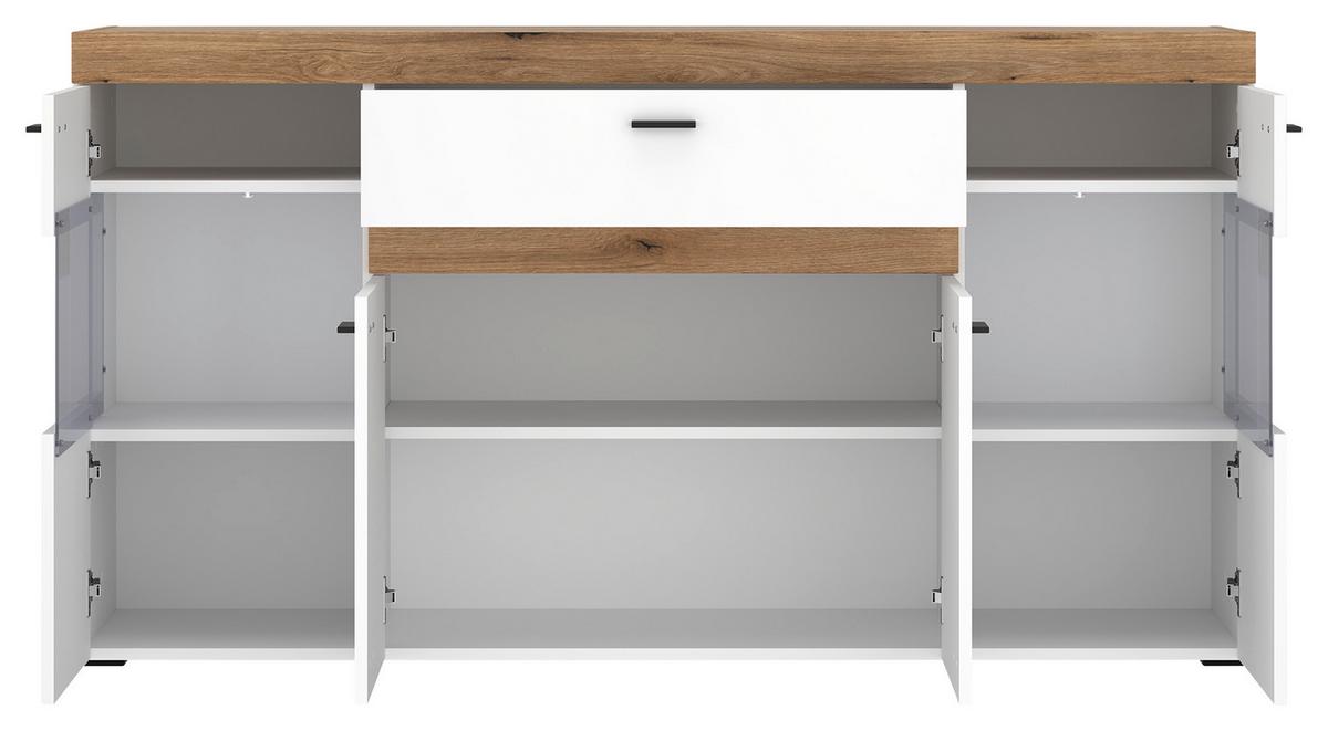 Sideboard Kiro Alpinweiß/Coast Evoke - MODERN, Glas/Holzwerkstoff (160/86/42cm) - Mömax