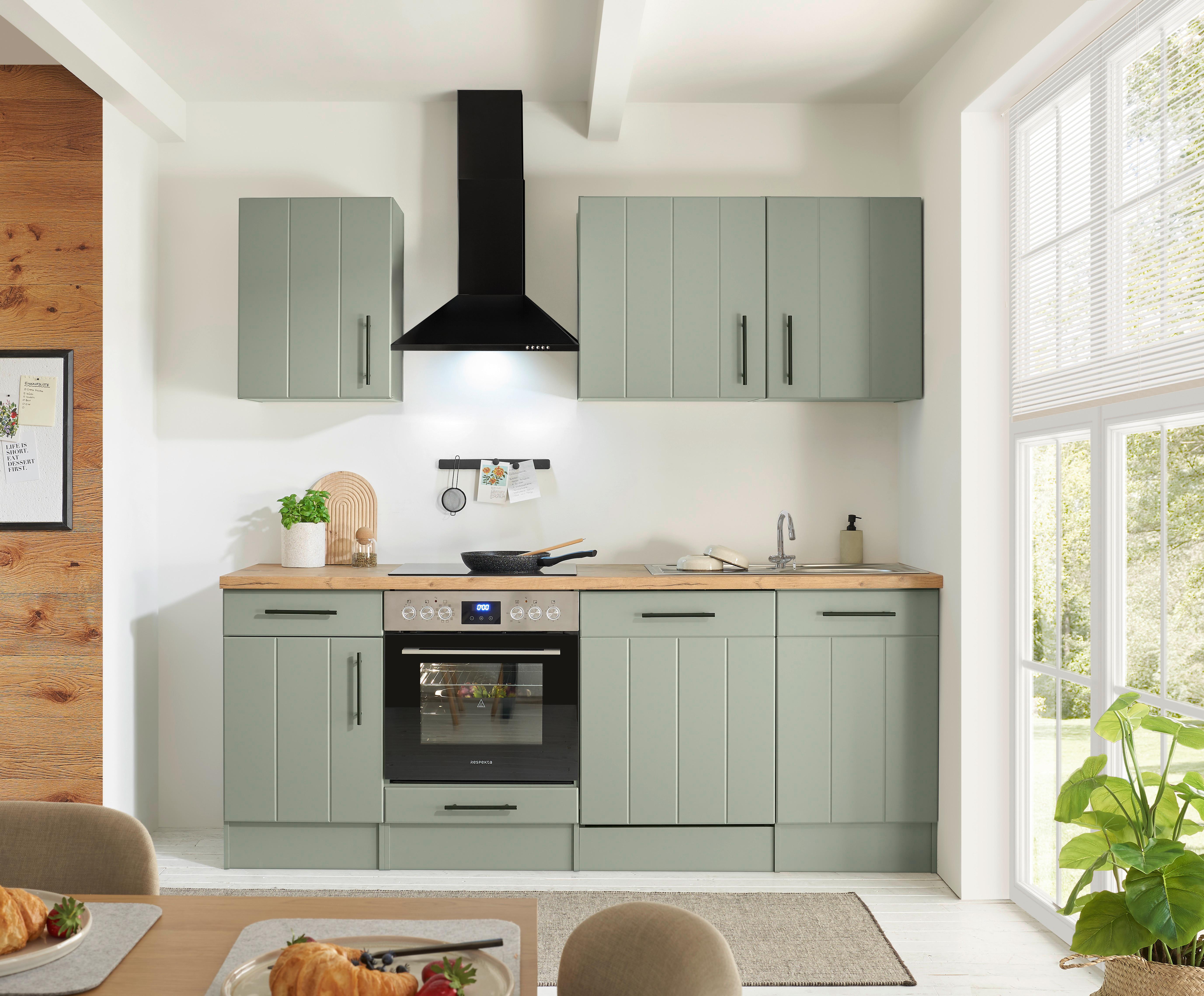 Küchenblock Anton m. Geräte Wildeiche/Schilfgrün - Schilfgrün/Wildeiche, Trend, Holzwerkstoff/Metall (220cm) - Respekta