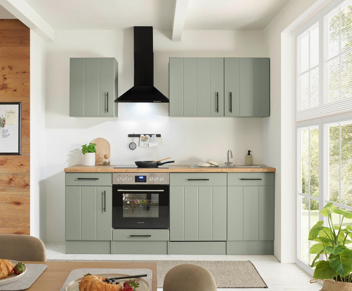 Küchenblock Anton m. Geräte Wildeiche/Schilfgrün - Schilfgrün/Wildeiche, Trend, Holzwerkstoff/Metall (220cm) - Respekta