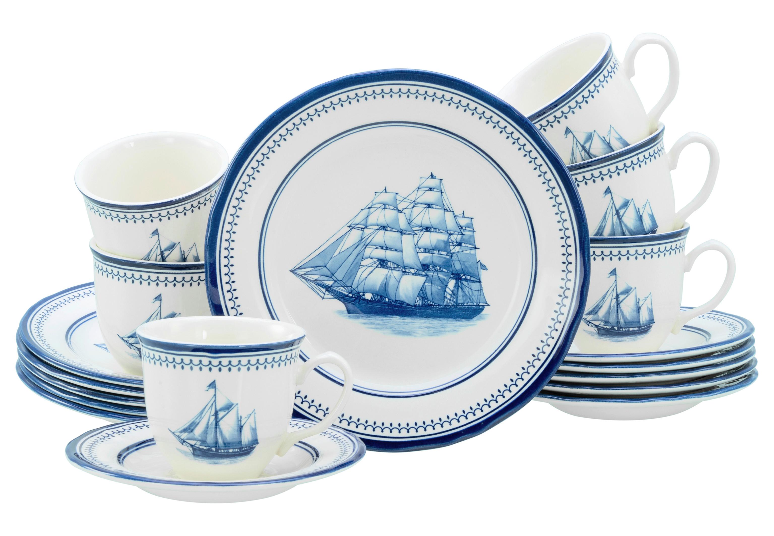 Kavni Servis Sailing Ship, 18-Delni Set - modra/bela, Basics, keramika - Creatable
