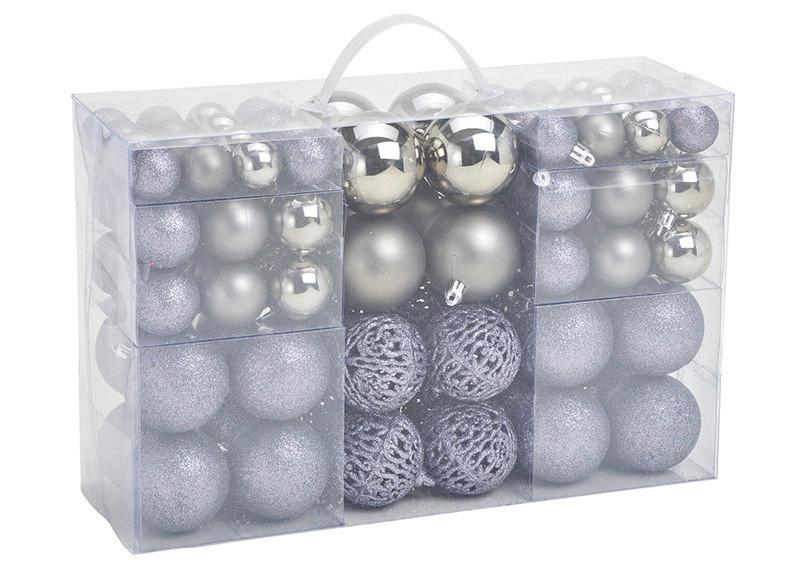 Christbaumkugel-Set Grau 100-teilig - Grau, Basics, Kunststoff (35,0/23,0/12,0cm)