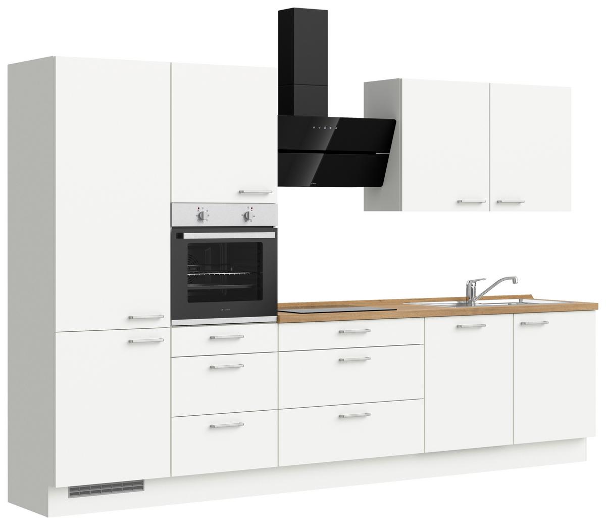 Küchenblock Touch High m. Geräten Weiß - Edelstahlfarben/Eichefarben, MODERN, Holzwerkstoff/Metall (330cm) - Nobilia