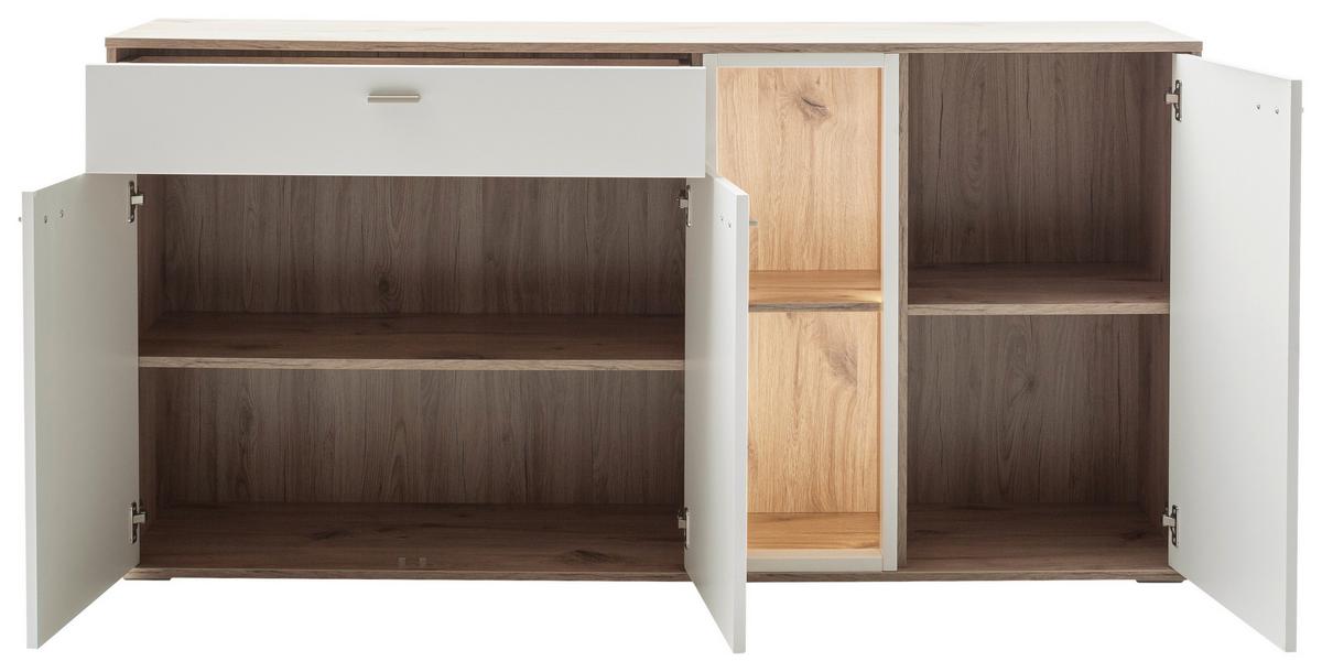 Sideboard Santerno Weiß/Eichefarben - Eichefarben/Weiß, KONVENTIONELL, Holzwerkstoff/Metall (168/85/44cm) - Mömax