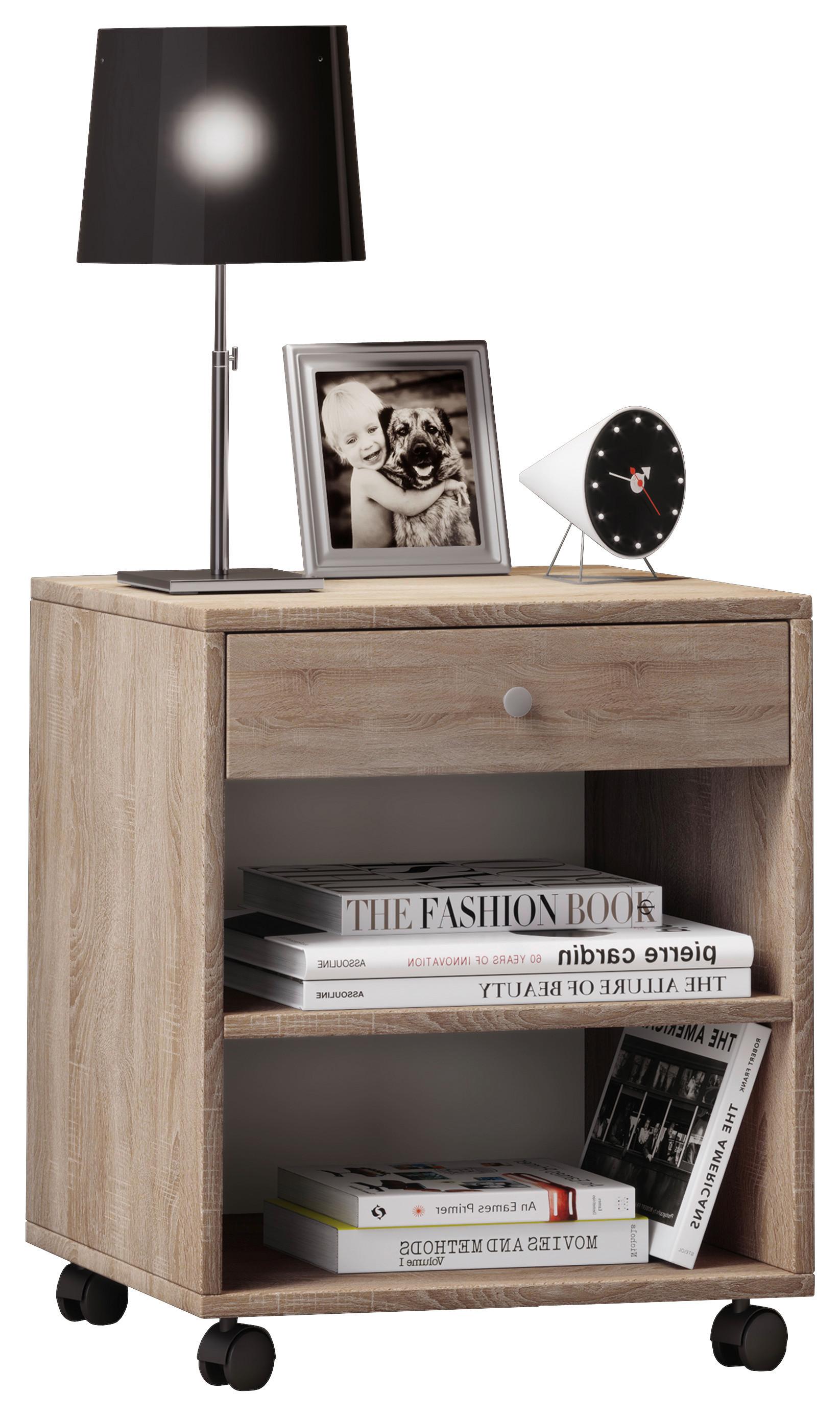 Nočna Omarica Rolda, Barva Hrasta - srebrne barve/črna, Moderno, umetna masa/leseni material (45/54/38cm) - MID.YOU