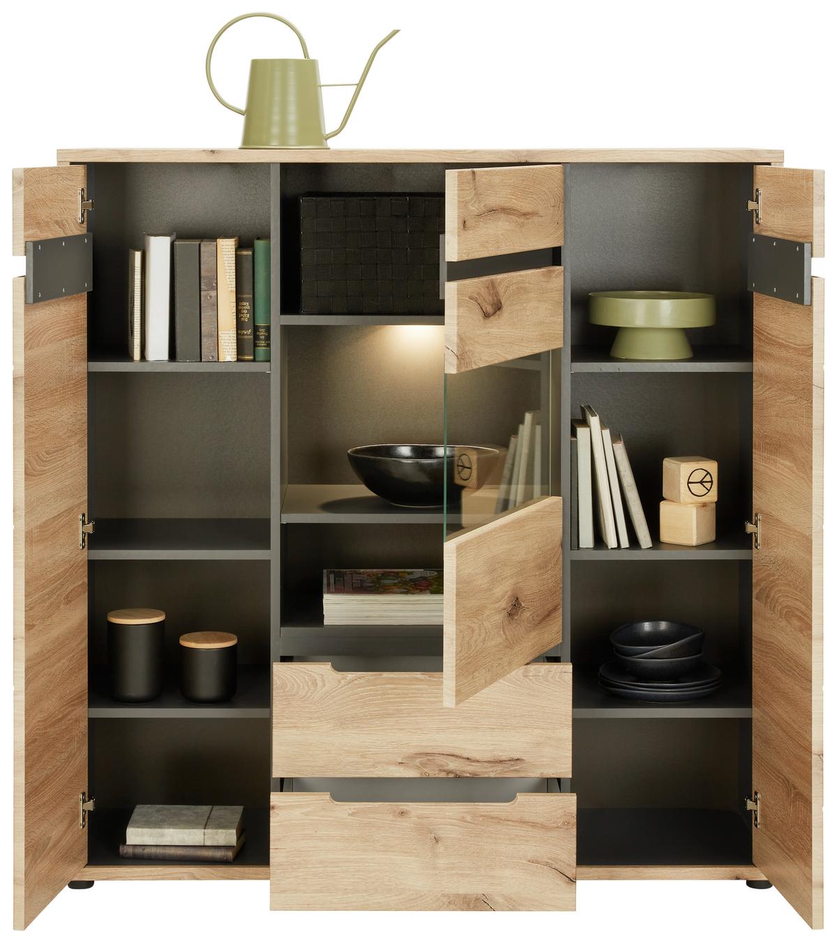 Félmagas Szekrény Bellano - Modern, faalapú anyag (125/128/38cm) - Mömax