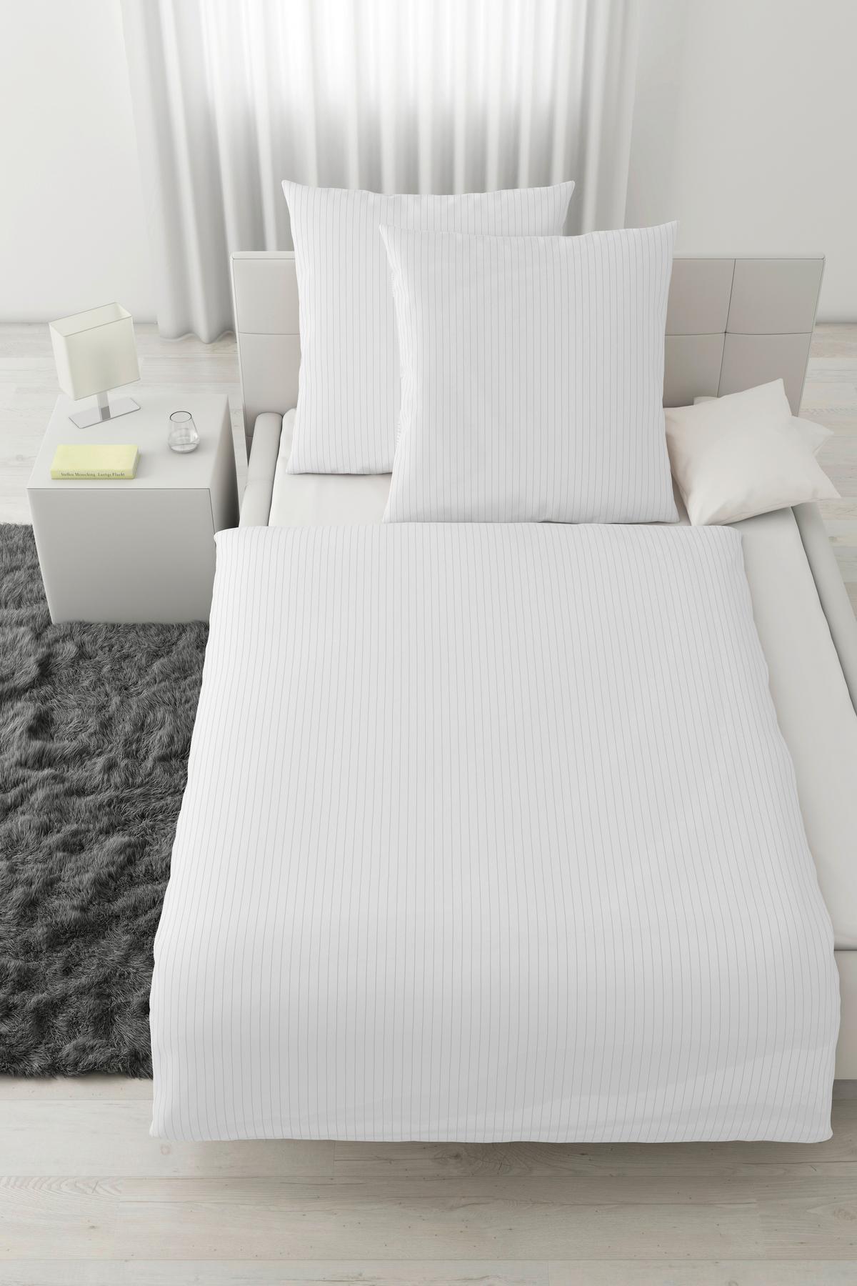 BETTWÄSCHESET TWILL STREIF XXL - Weiss/Hellgrau, Modern, Textil (200/210cm) - Mömax