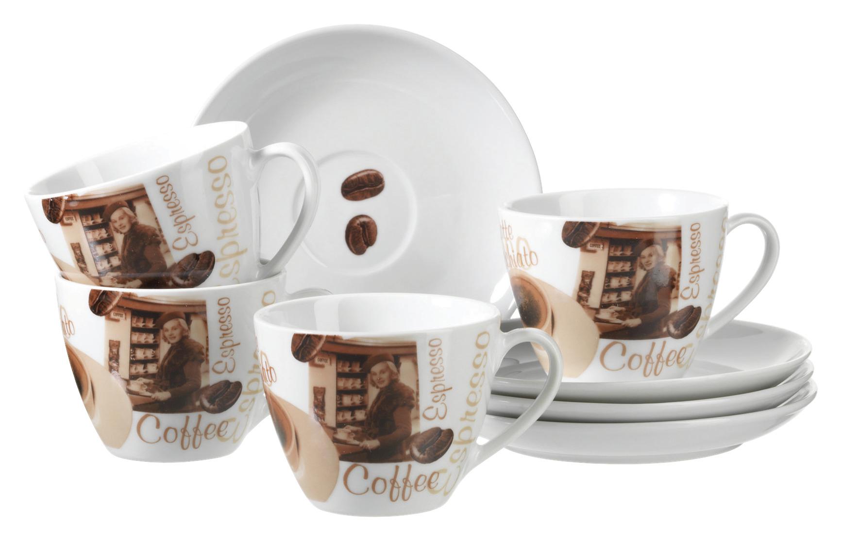 Cappuccinotasse mit Untertasse Latte Macchiato, 4-teilig - Braun/Weiß, Basics, Keramik - Mäser