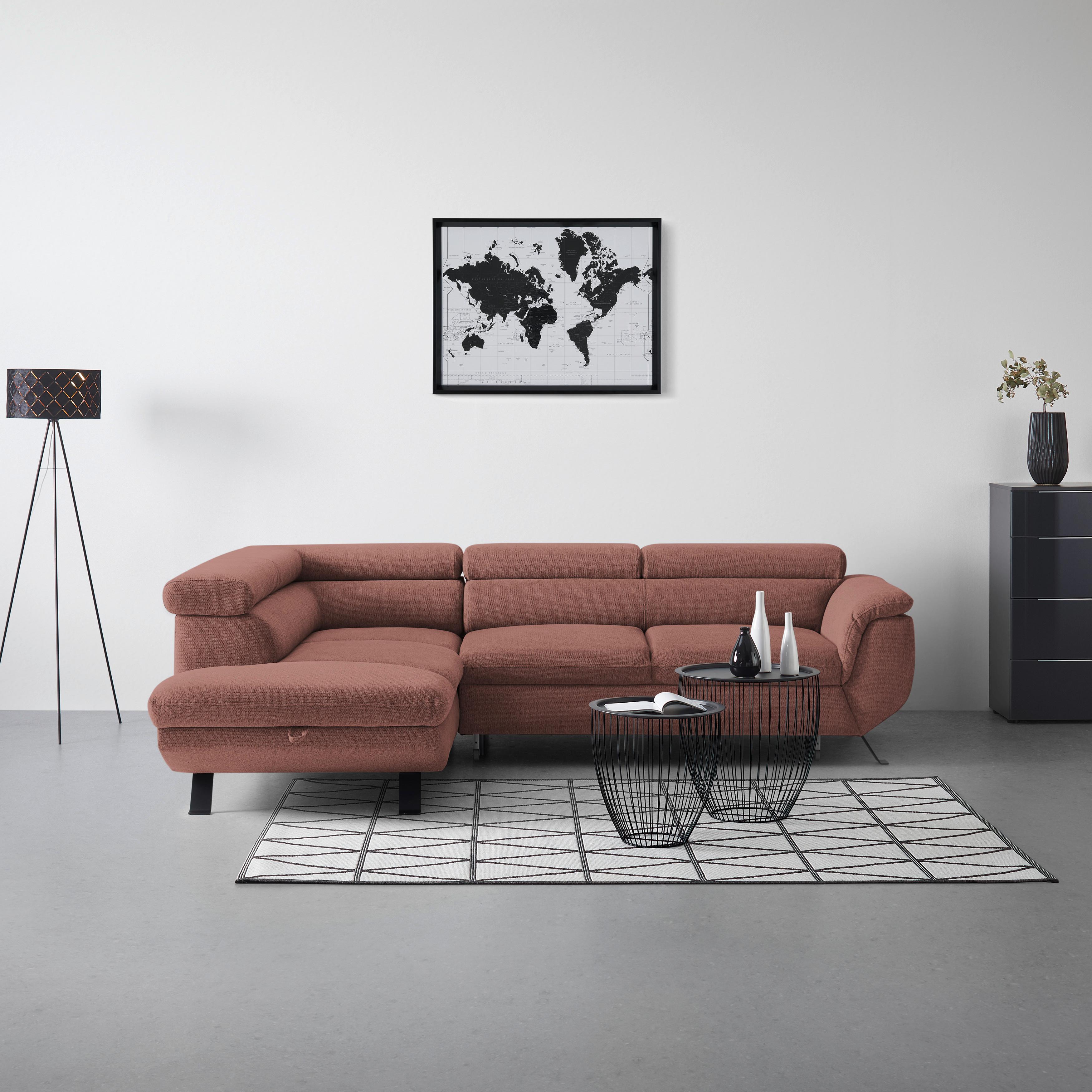 Ecksofa Raven Koralle - Koralle/Schwarz, MODERN, Textil/Metall (198/257cm) - Mömax
