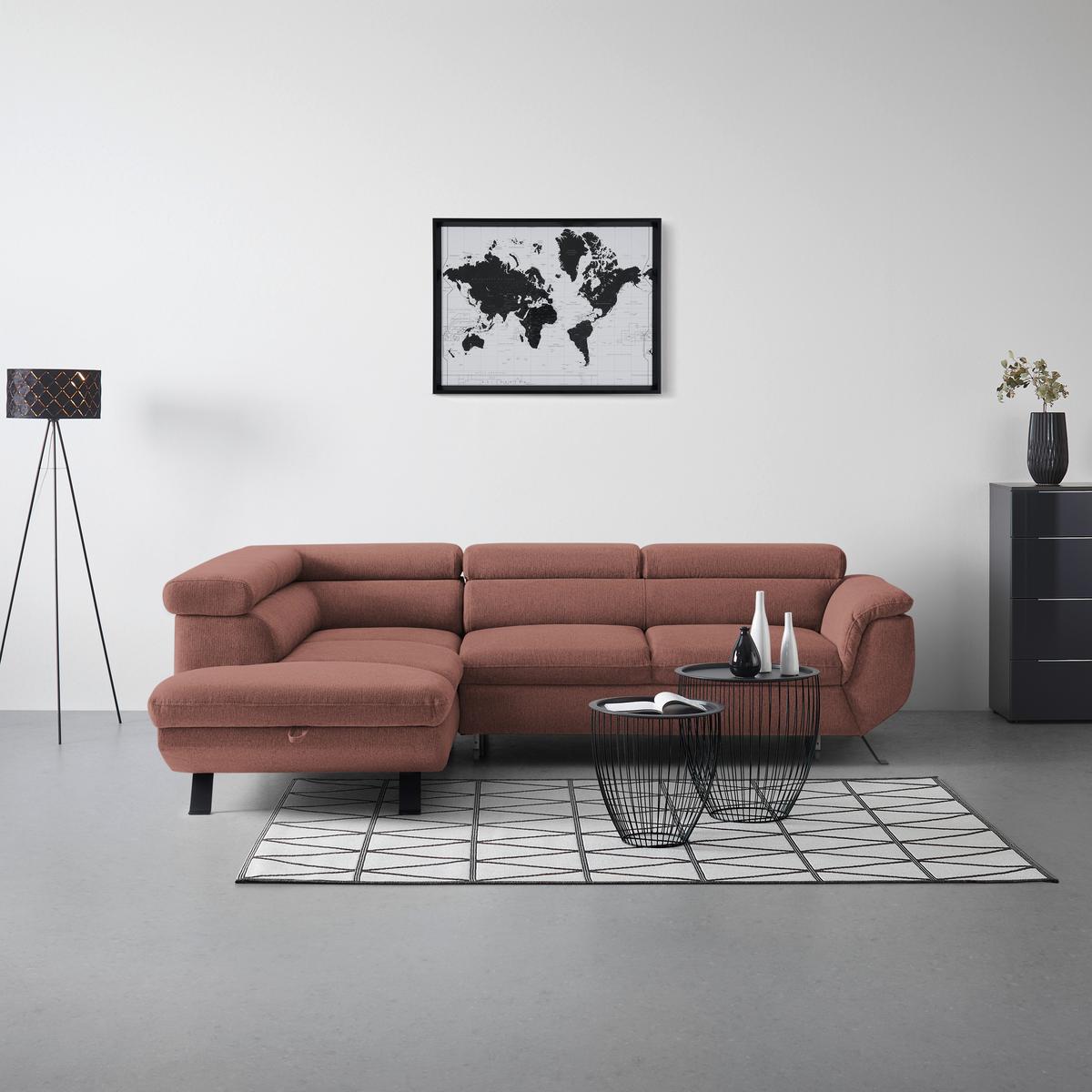 Ecksofa Raven Koralle - Koralle/Schwarz, MODERN, Textil/Metall (198/257cm) - Mömax