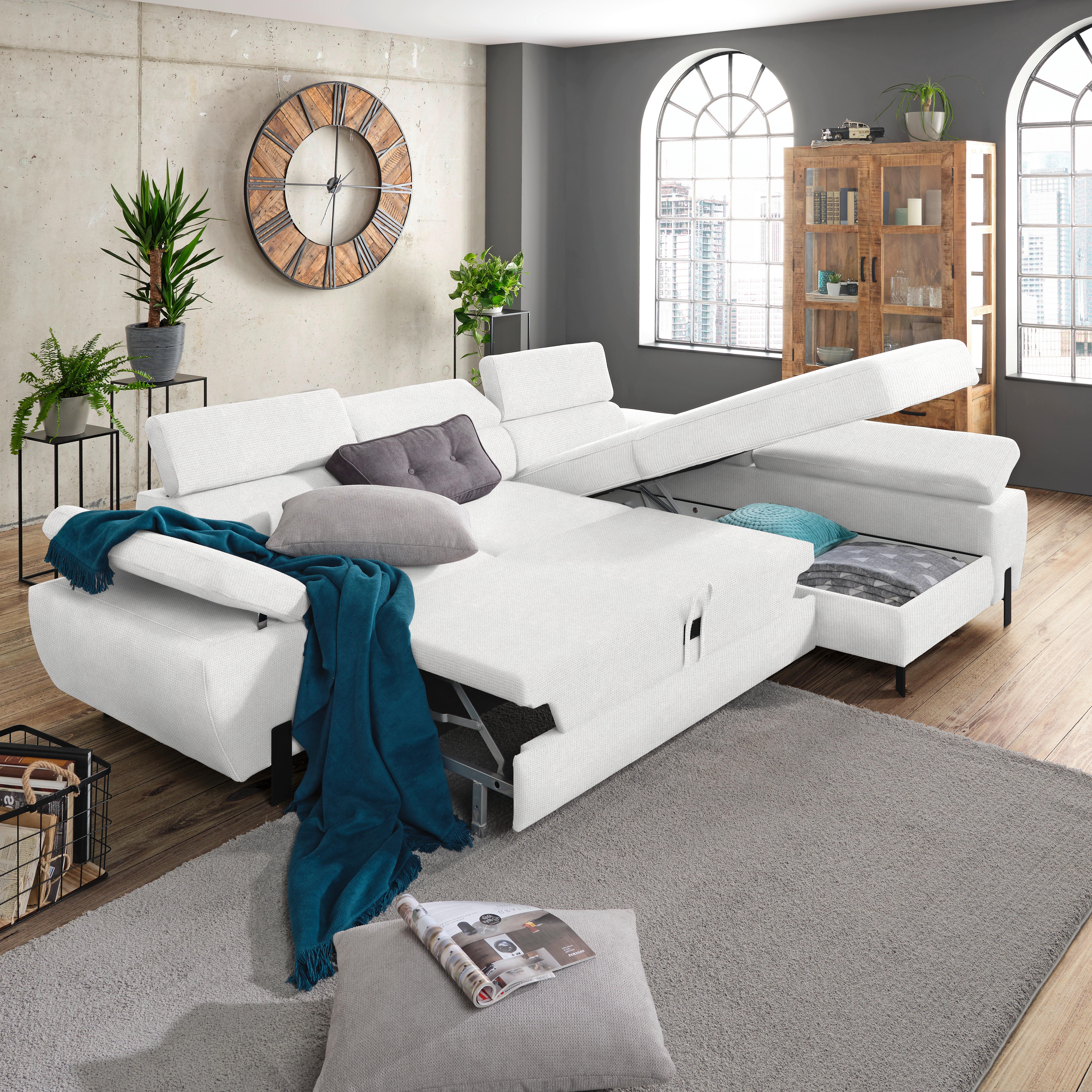 Ecksofa Molina Mini Ecru - Ecru/Schwarz, MODERN, Holz/Holzwerkstoff (277/189cm) - Mömax