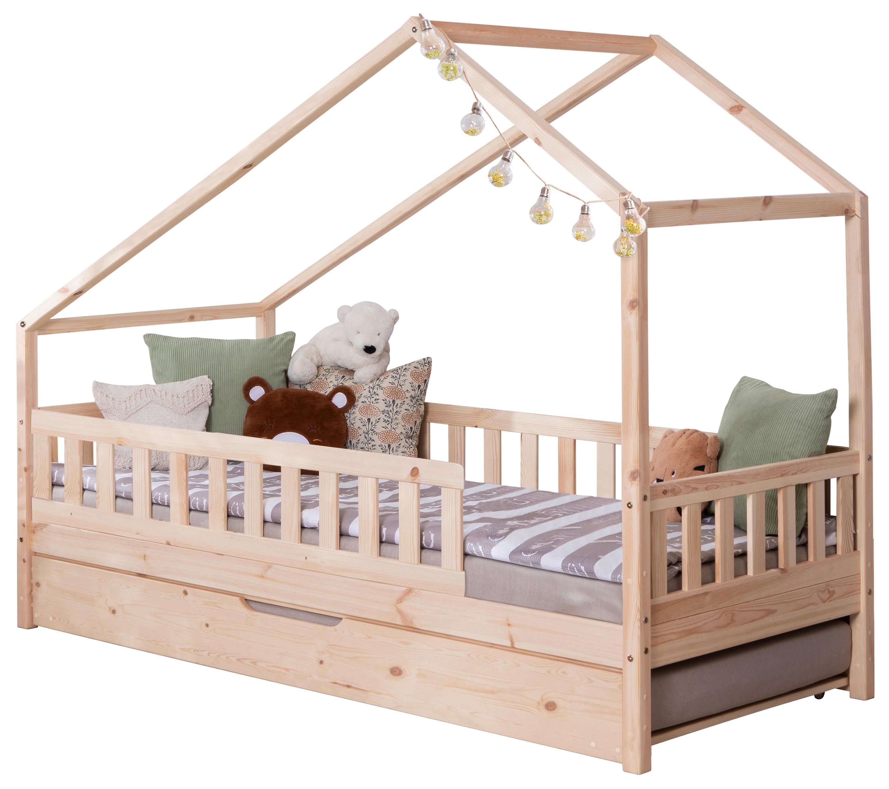 Hausbett Lou m. Zusatzbett ca. 140x200 cm Holz - Naturfarben/Weiß, MODERN, Holz/Textil (140/200cm) - Livetastic