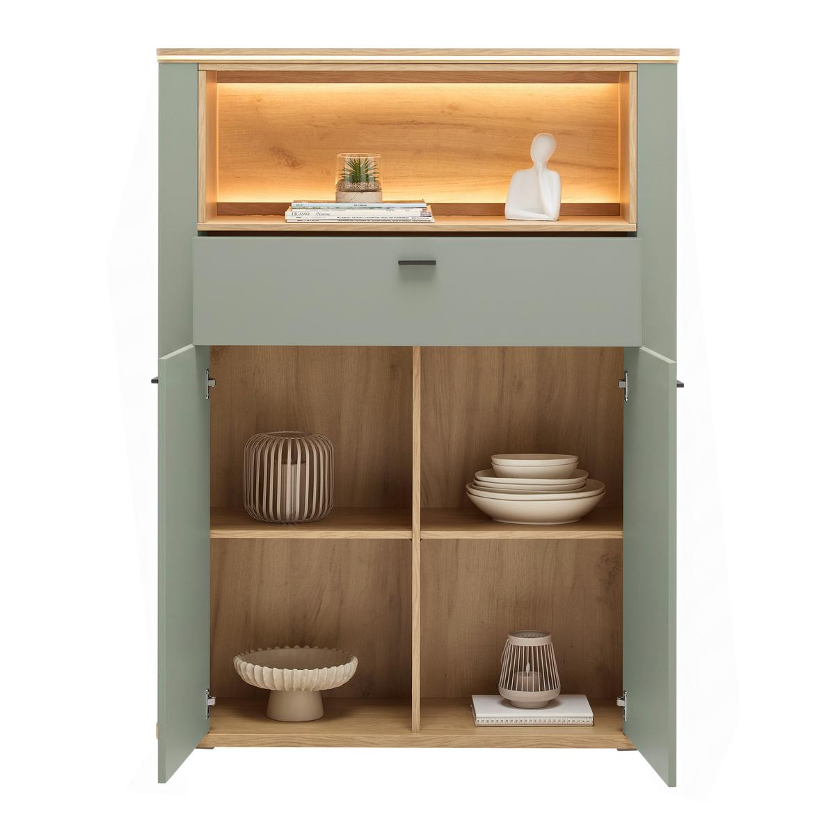 Highboard Lagos Salbeigrün/Eiche Artisan - Salbeigrün/Anthrazit, MODERN, Holzwerkstoff/Kunststoff (109,2/148,3/37,5cm) - Premium Living