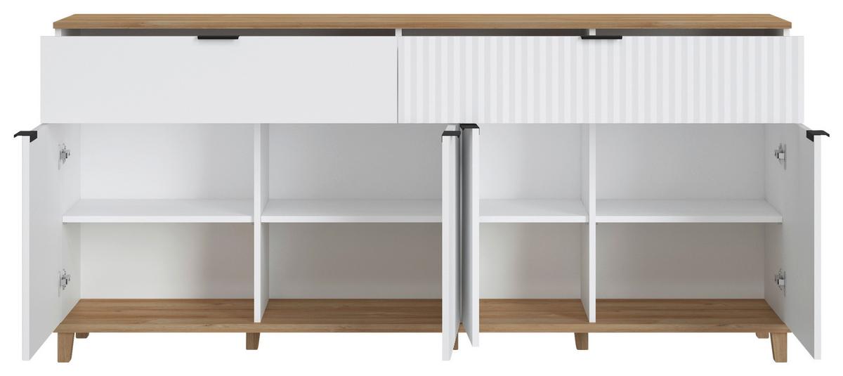 Comoda cu usi PLISSEE - alb/culoare lemn stejar, Modern, material pe bază de lemn (187,1/86,4/40cm) - Modern Living