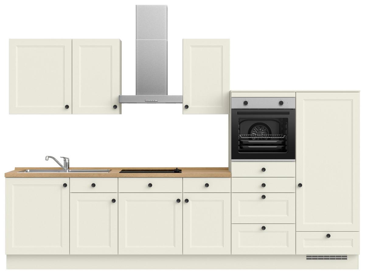 Küchenblock Cascada Low m. Geräten Weiß - Eichefarben/Schwarz, MODERN, Holzwerkstoff/Metall (330cm) - Nobilia