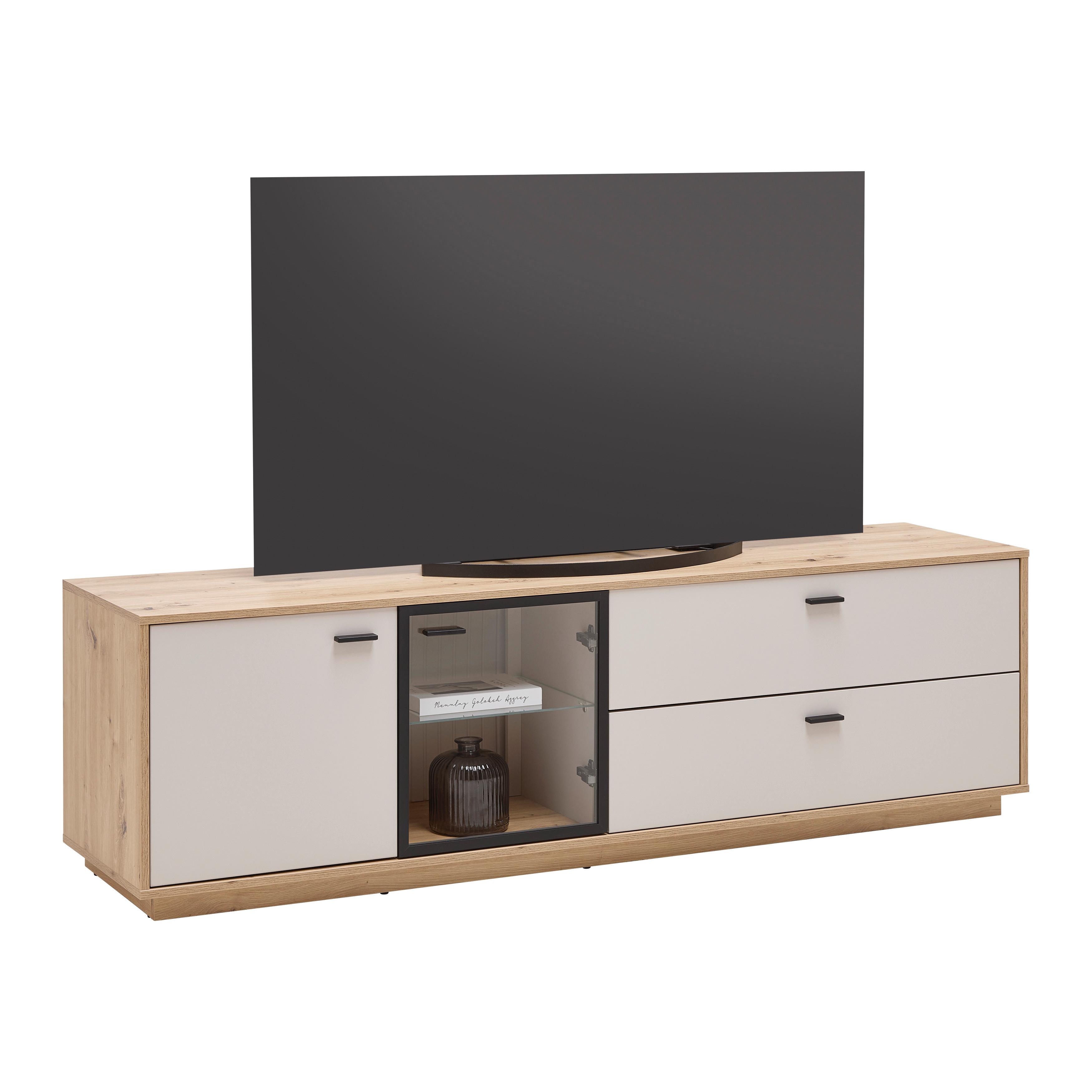 TV-Element Cremona Kaschmir/Eiche Artisan - Kaschmir/Schwarz, MODERN, Glas/Holzwerkstoff (180/55/45cm) - Premium Living