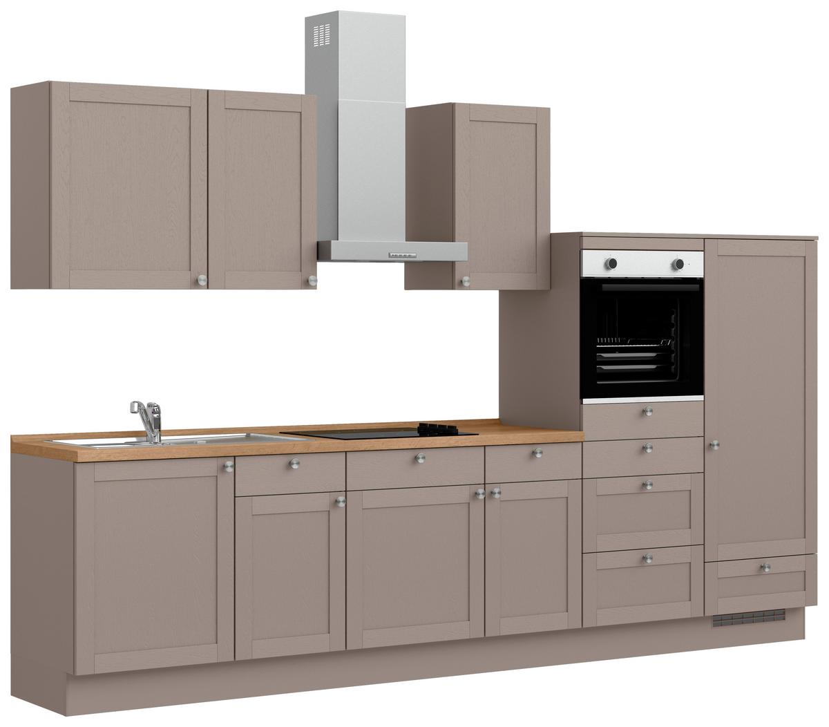 Küchenleerblock Frame Low o. Geräte Beigebraun - Edelstahlfarben/Eichefarben, MODERN, Holzwerkstoff/Metall (330cm) - Nobilia