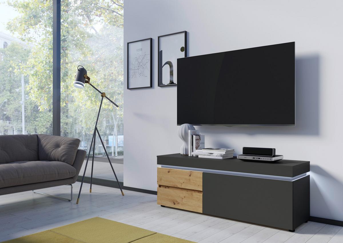 Tv-komoda Luci - siva/hrast Artisan, Trend, drvni materijal (150,4/56,7/48cm) - Modern Living
