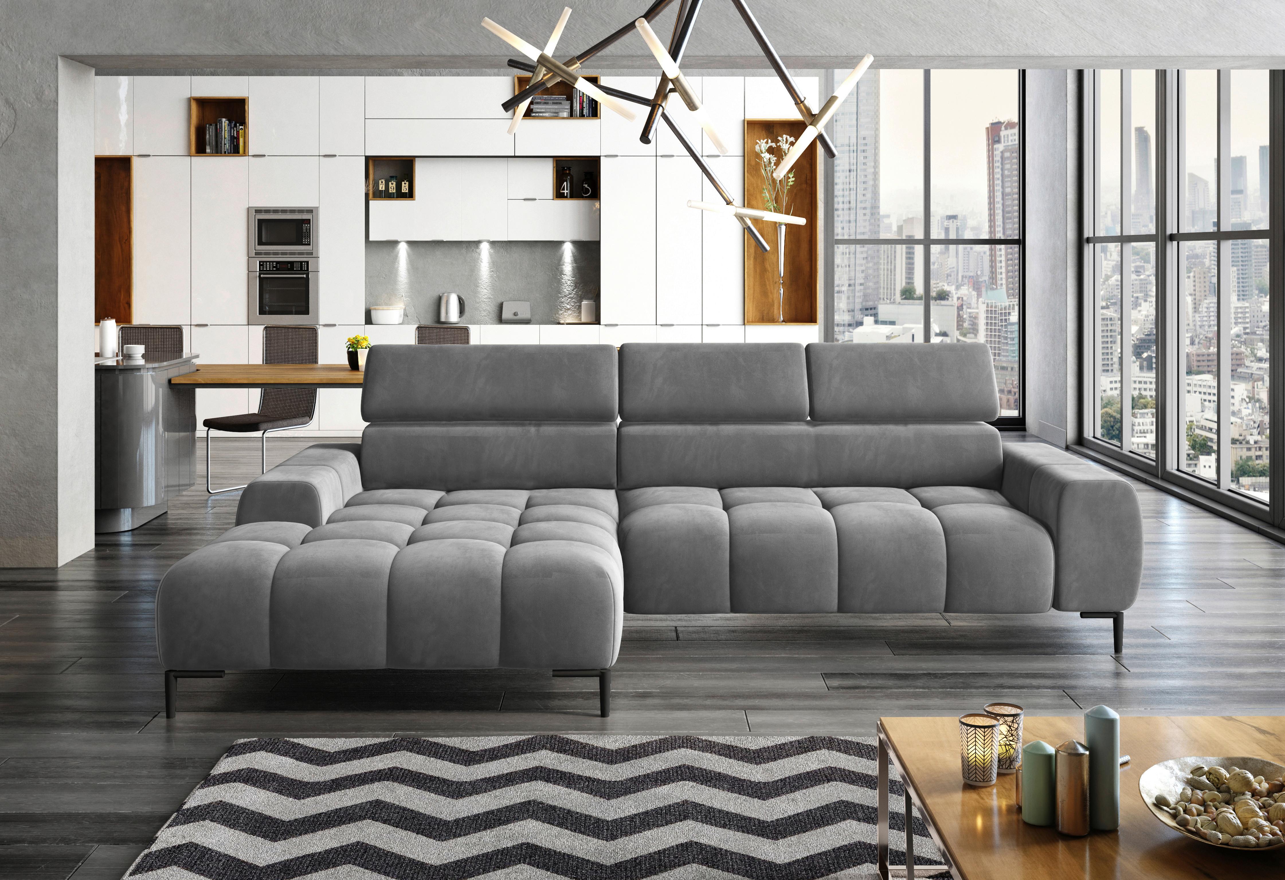 Sedežna Garnitura Imperia Mini, Z Nastavljivim Vzglavjem - siva/črna, Moderno, kovina/tekstil (177/270cm) - Premium Living