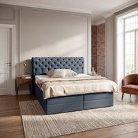 Boxspringbett Belano Dunkelblau 160x200cm - Dunkelblau, KONVENTIONELL, Holz/Holzwerkstoff (160/200cm) - Premium Living