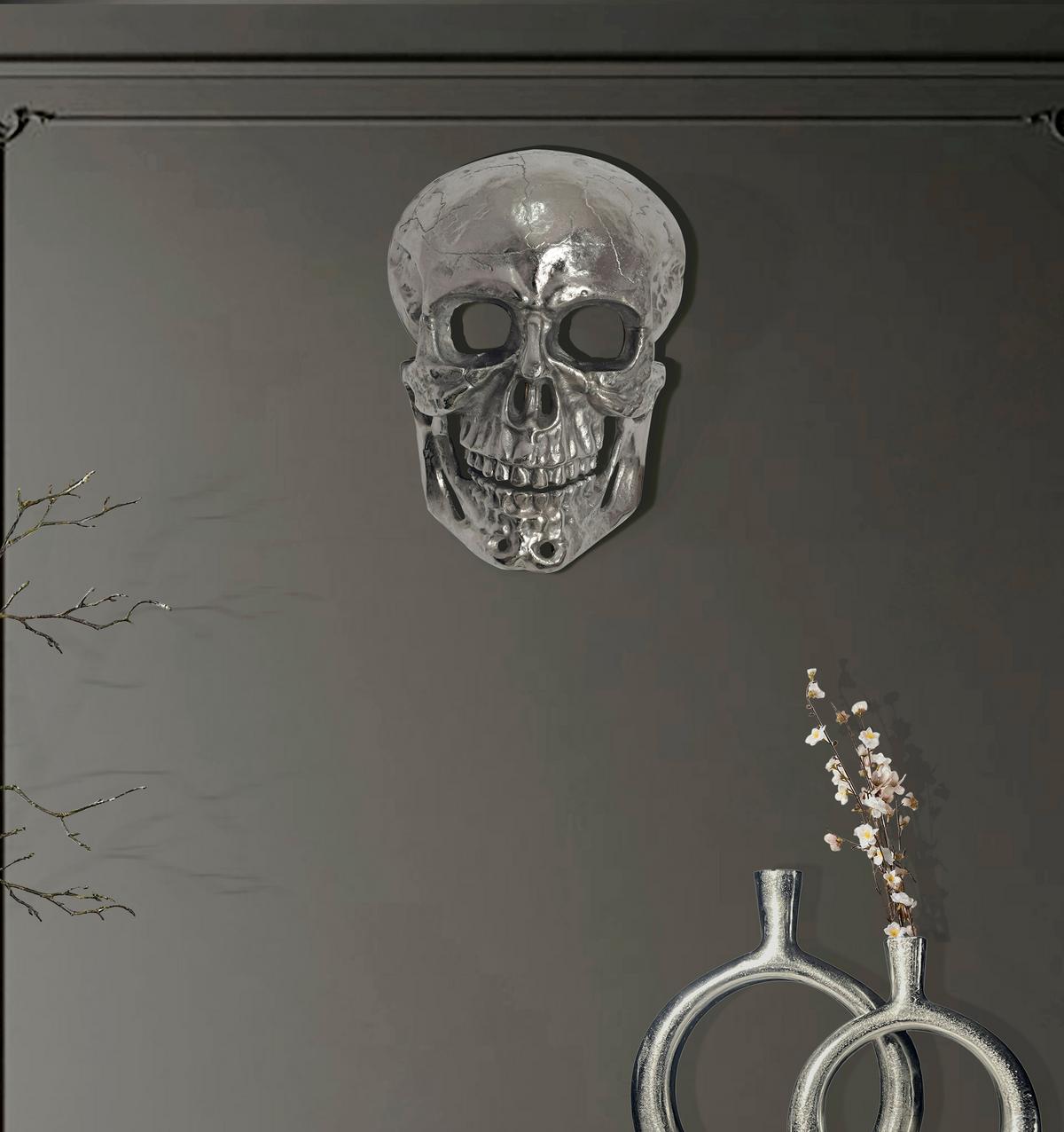 Stenska Dekoracija Skull - srebrne barve, Design, kovina (30/41/15,5cm) - Livetastic