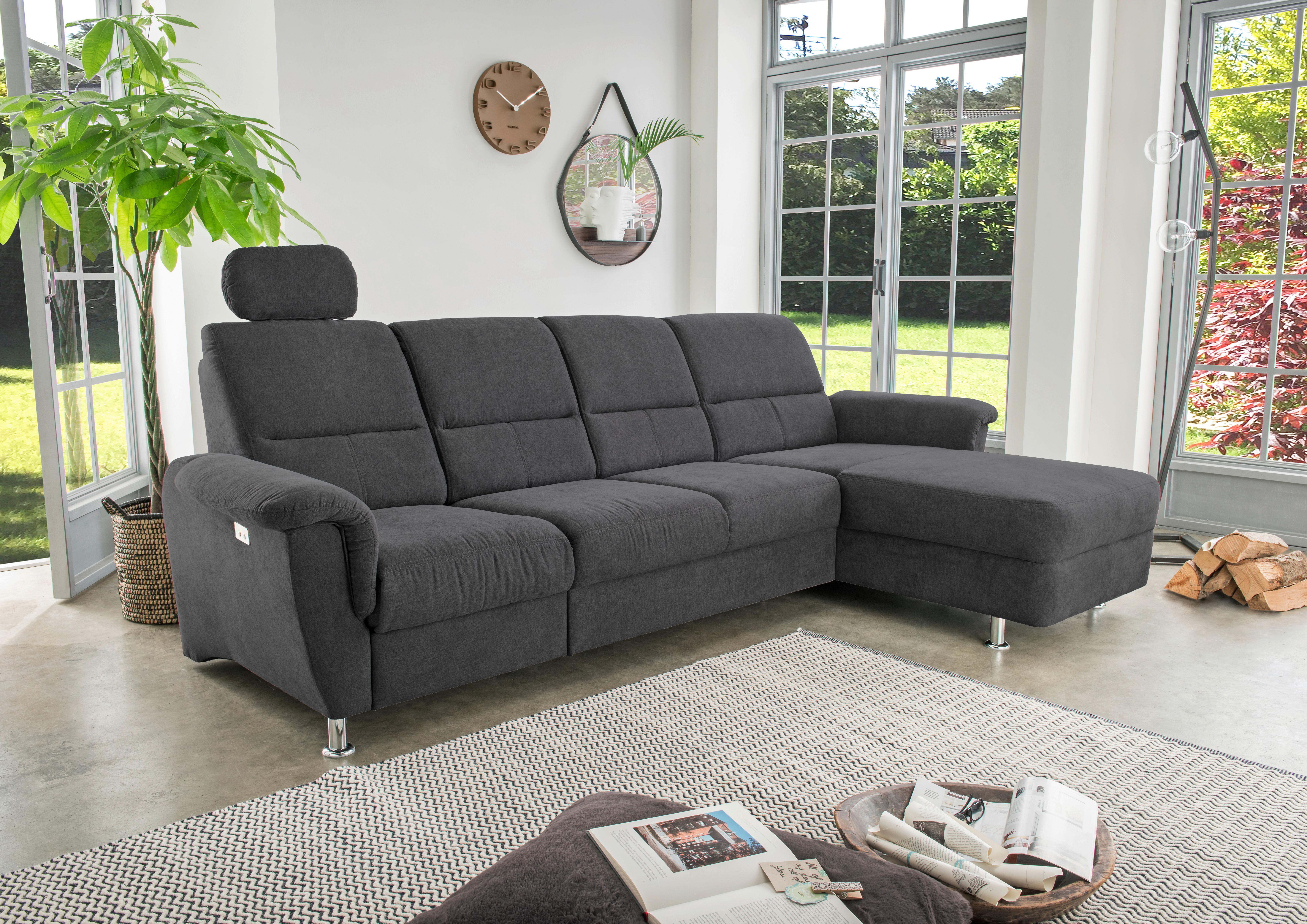 Wohnlandschaft Parole Schwarz Mikrofaser - Chromfarben/Schwarz, KONVENTIONELL, Textil/Metall (292/165cm) - Livetastic