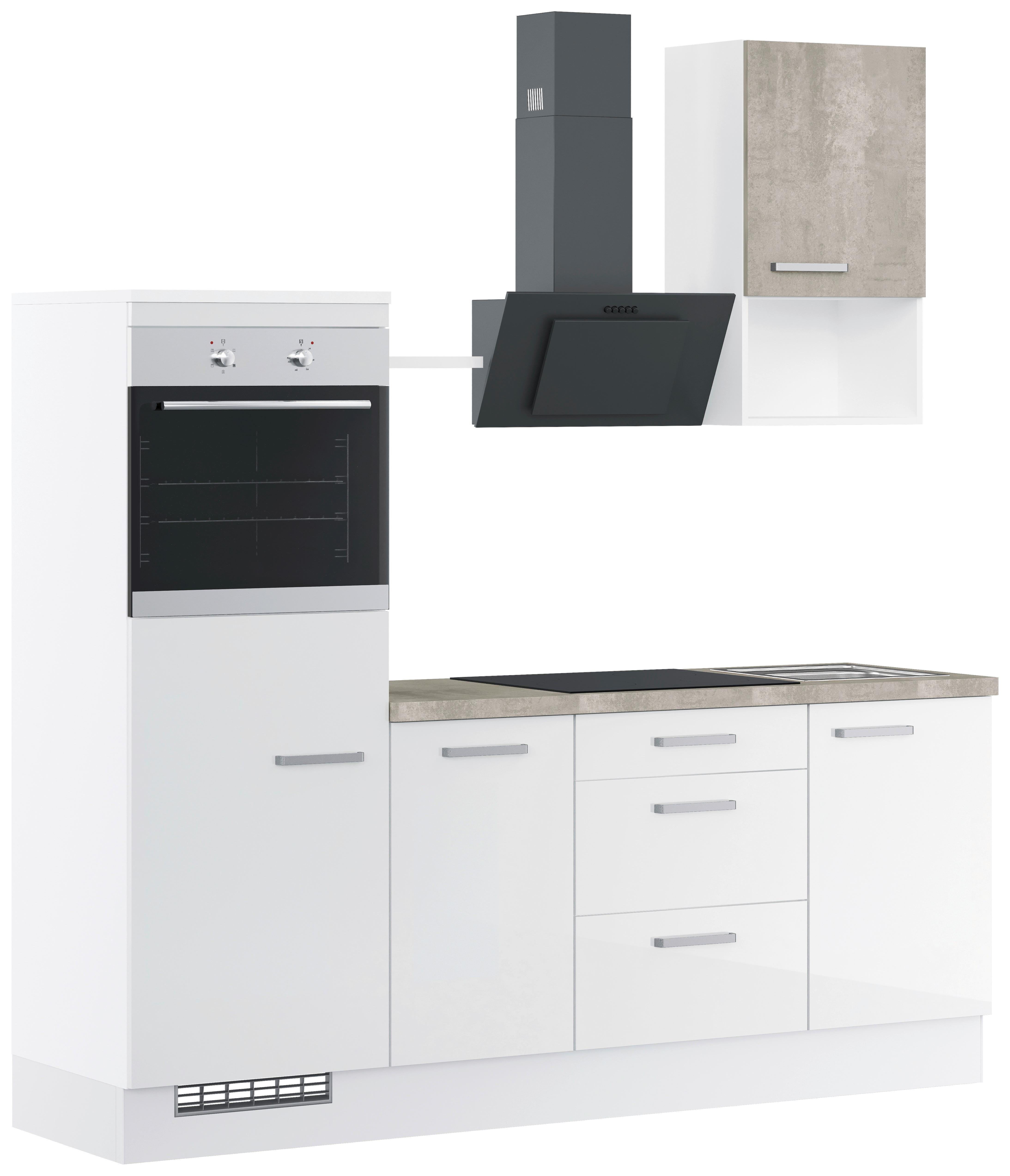 Küchenblock IBZ ohne Geräte ca. 215 cm Weiß - Edelstahlfarben/Weiß Hochglanz, Design, Holzwerkstoff/Metall (215cm) - Impuls